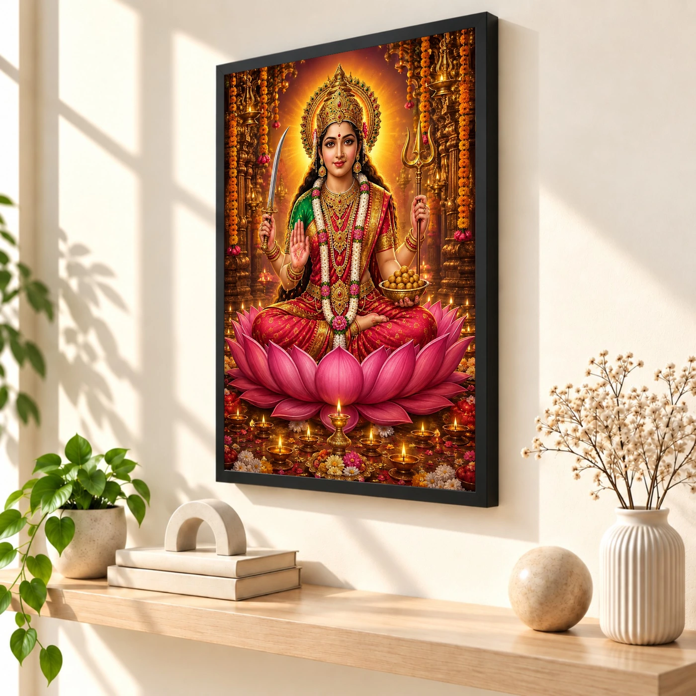 Santoshi Maa Lotus And Diya Radiance Photo Frame, view 2