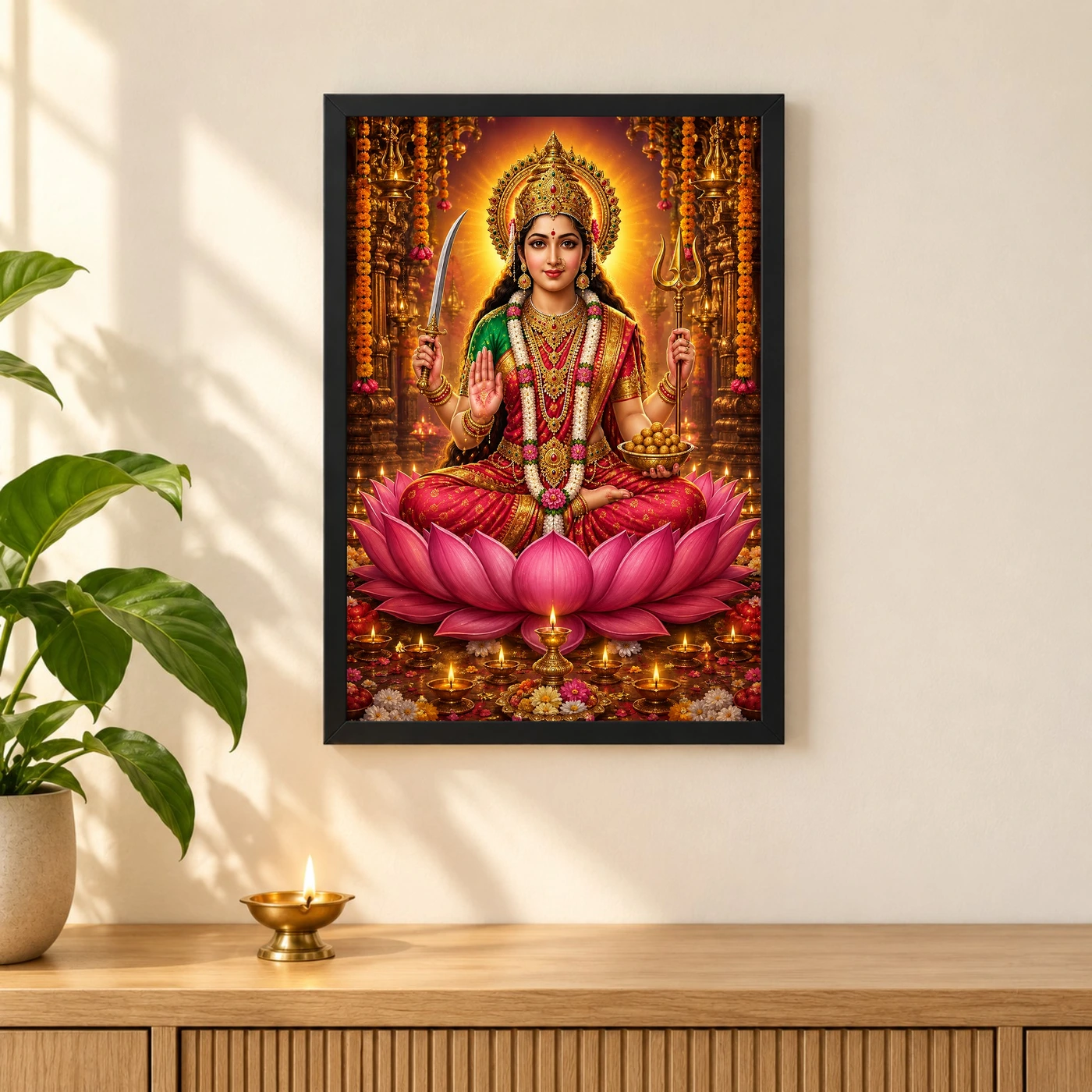 Santoshi Maa Lotus And Diya Radiance Photo Frame, view 3