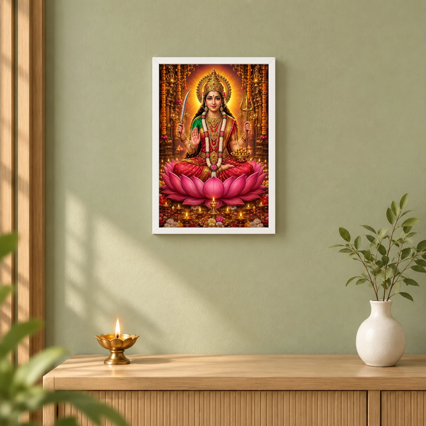 Santoshi Maa Lotus And Diya Radiance Photo Frame, view 6