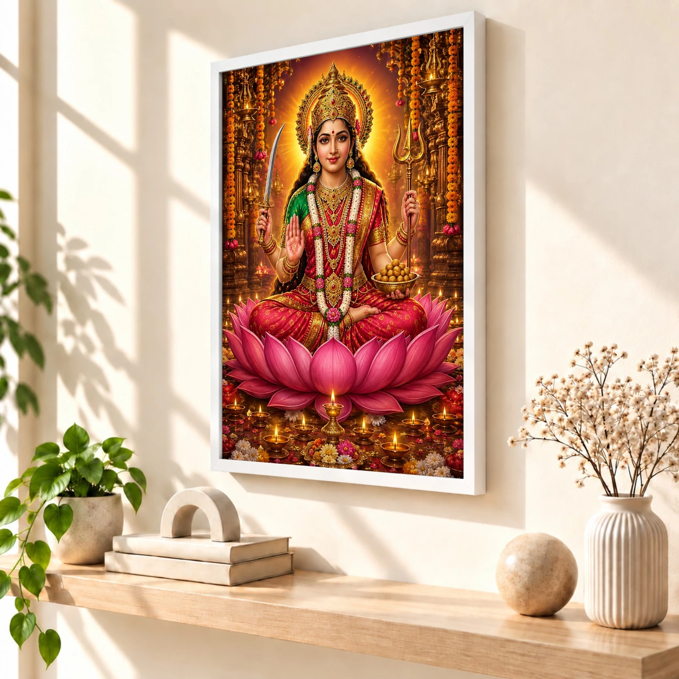 Santoshi Maa Lotus And Diya Radiance Photo Frame, view 7