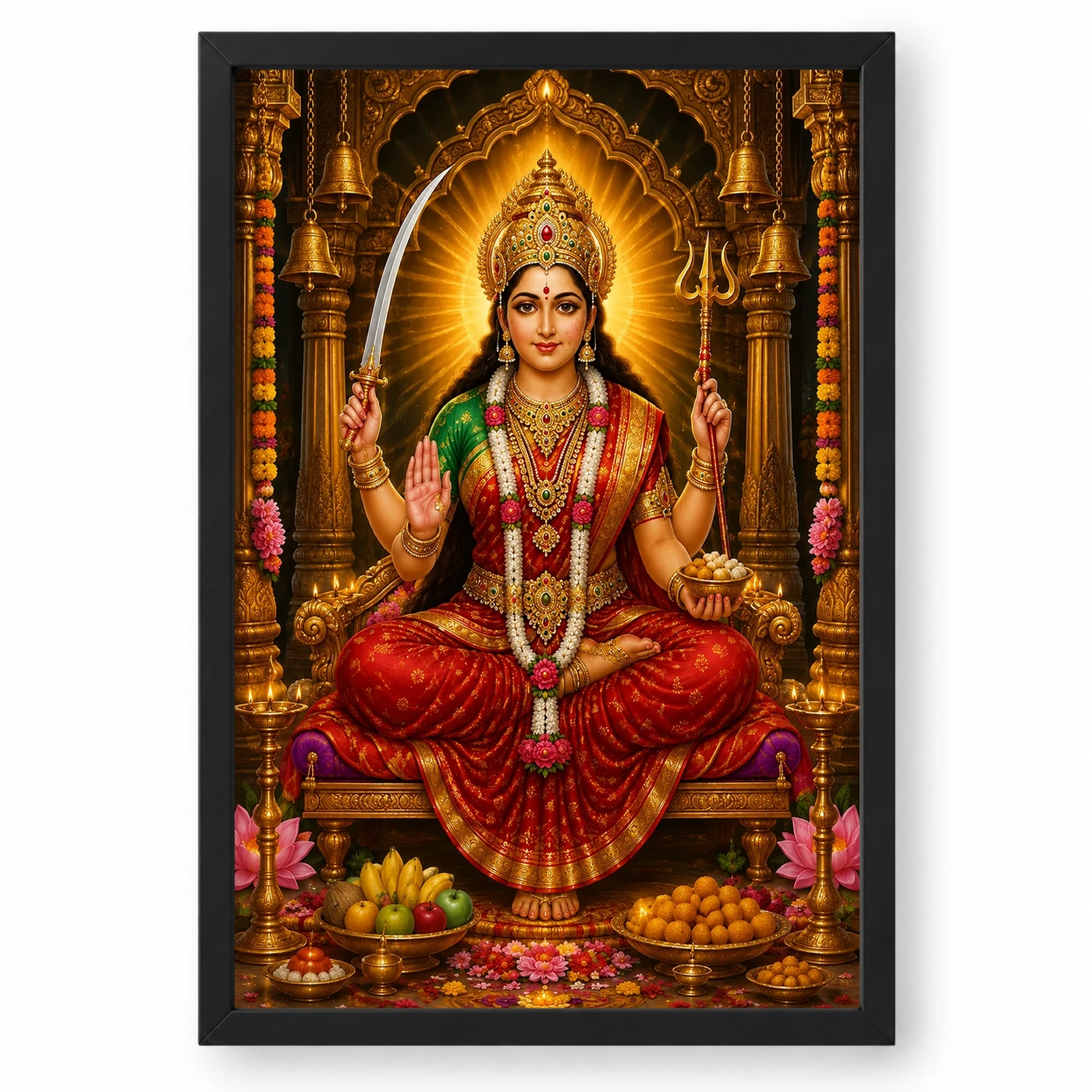 Santoshi Maa Ornate Golden Temple Darshan Photo Frame