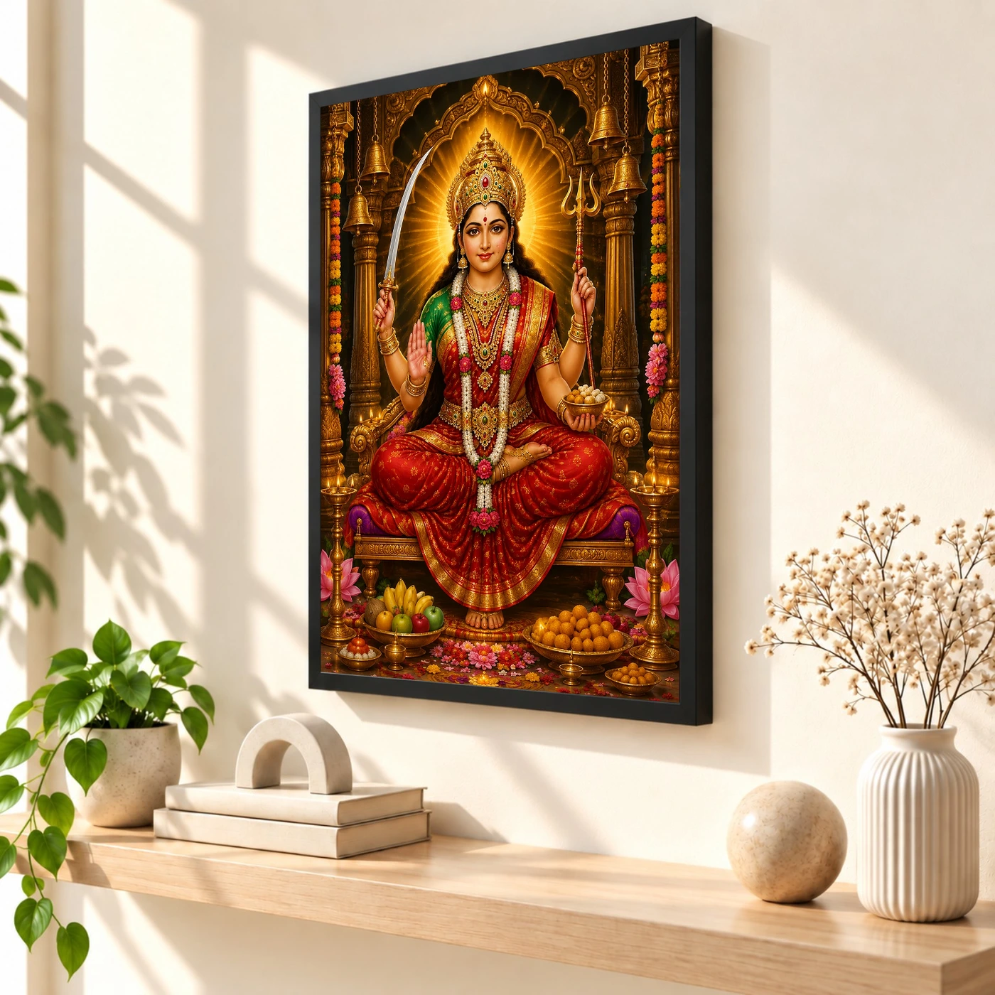 Santoshi Maa Ornate Golden Temple Darshan Photo Frame, view 2