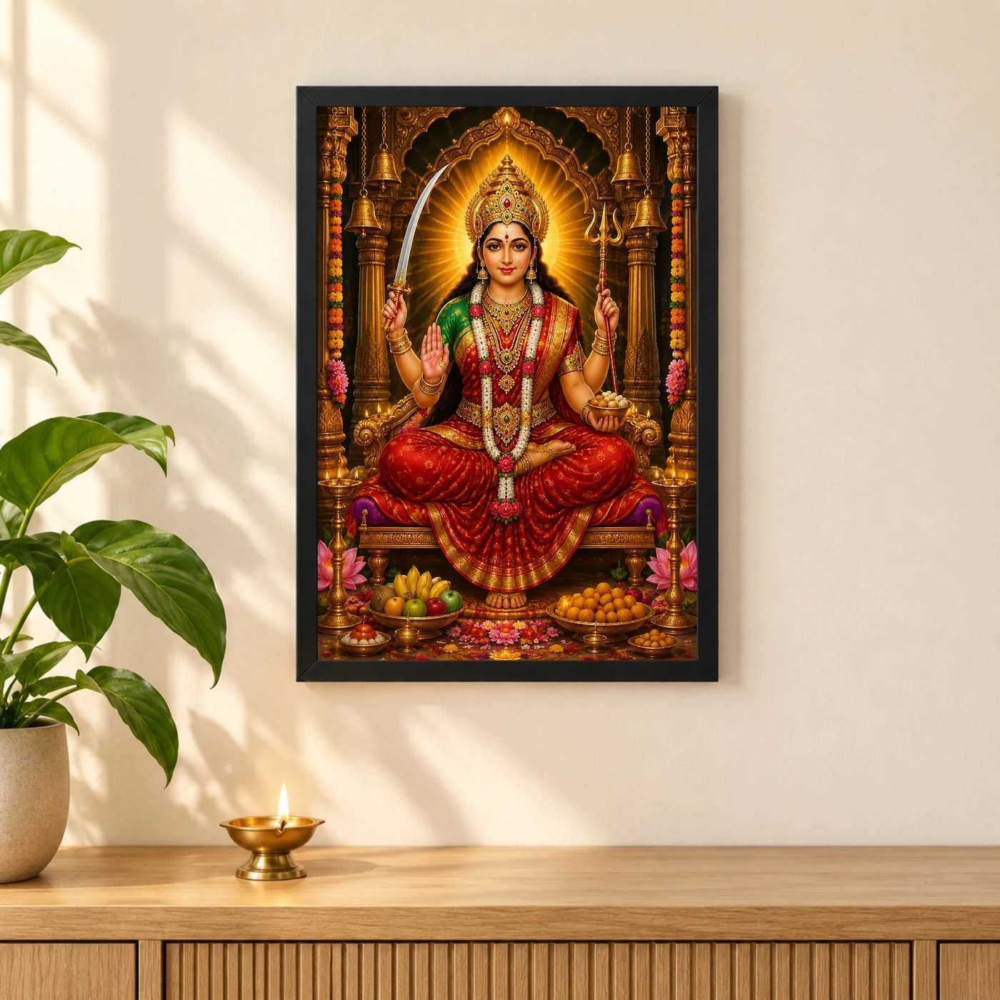 Santoshi Maa Ornate Golden Temple Darshan Photo Frame, view 3