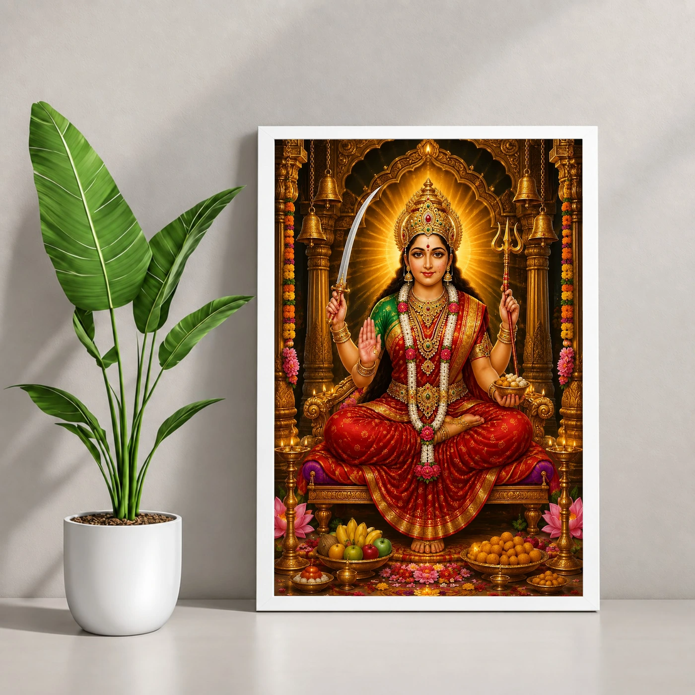 Santoshi Maa Ornate Golden Temple Darshan Photo Frame, view 4