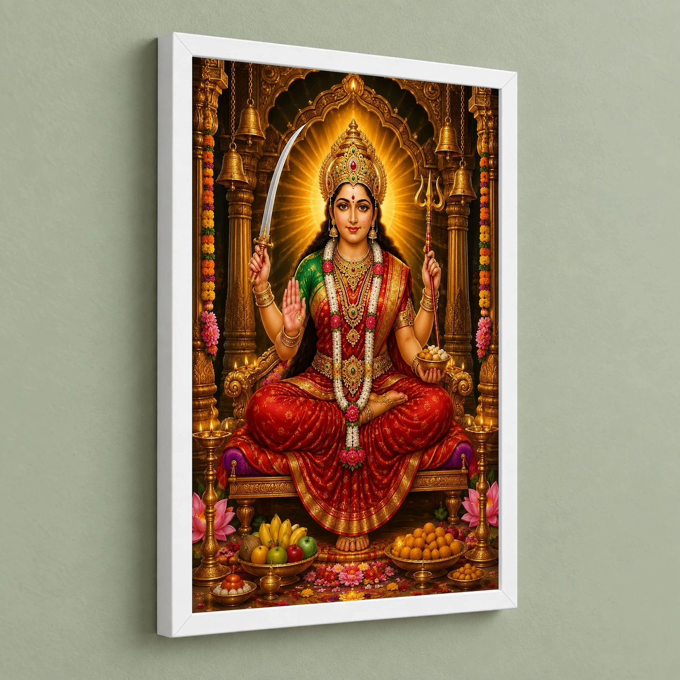 Santoshi Maa Ornate Golden Temple Darshan Photo Frame, view 5