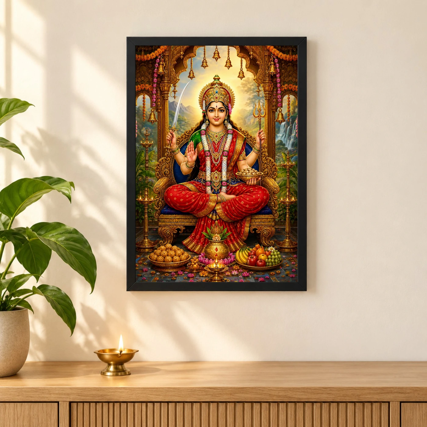 Santoshi Maa Peaceful Home Mandir Composition Photo Frame, view 3