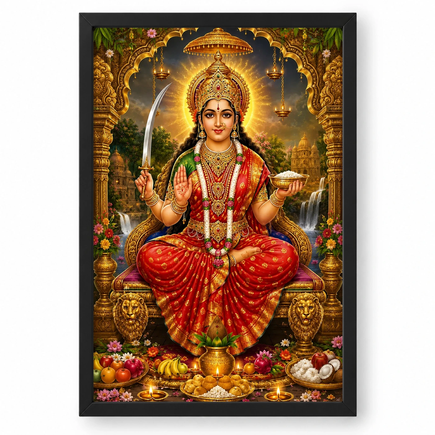 Santoshi Maa Traditional Indian Miniature-Inspired Devotional Art Photo Frame