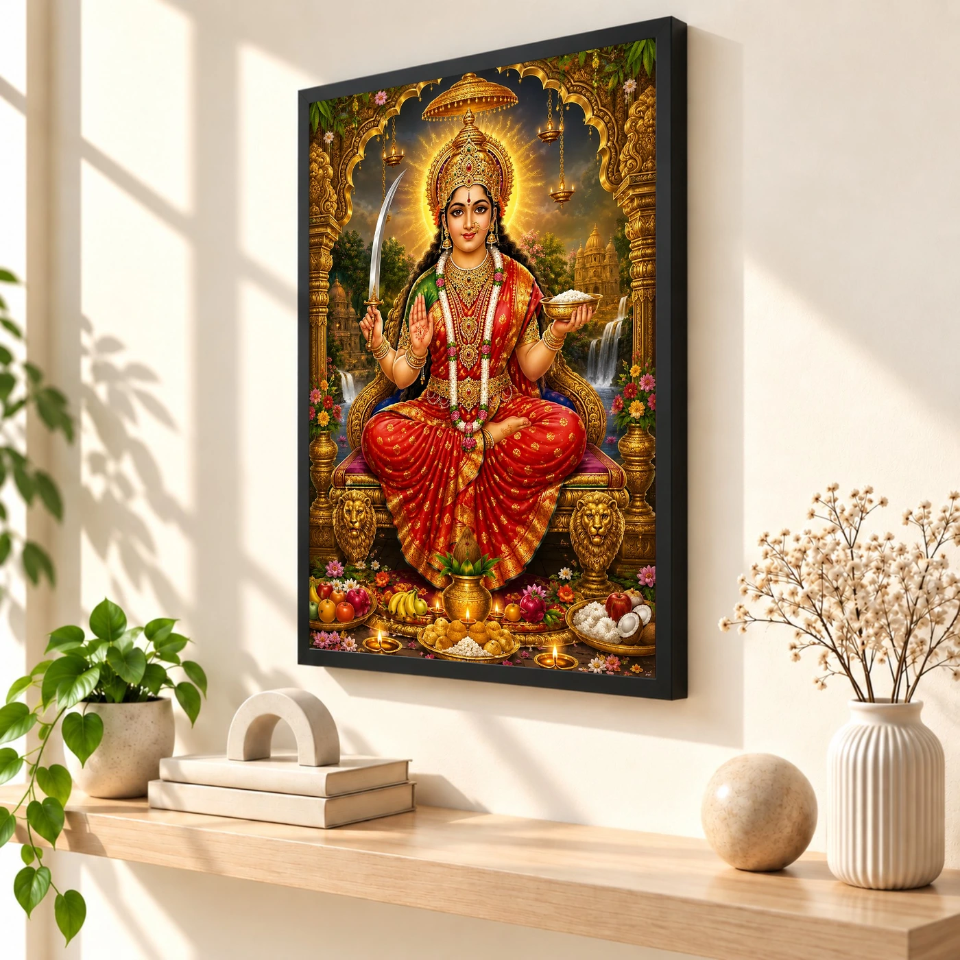 Santoshi Maa Traditional Indian Miniature-Inspired Devotional Art Photo Frame, view 2
