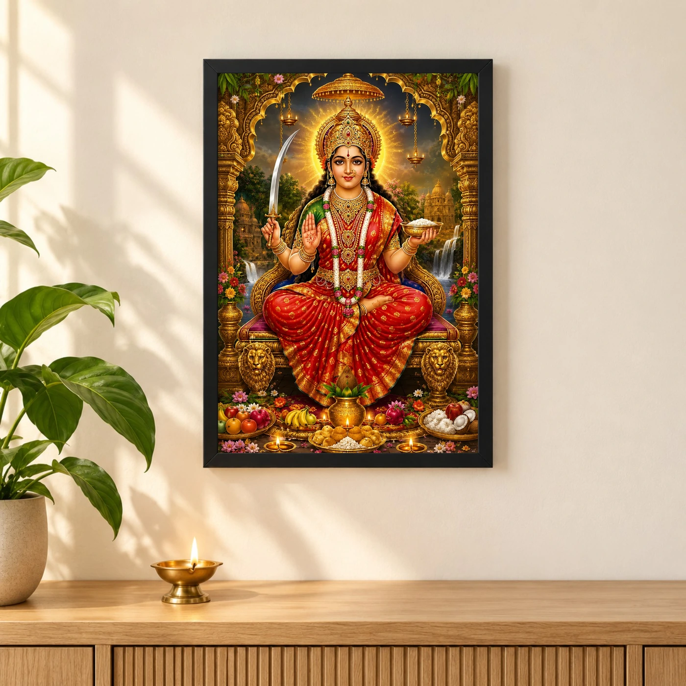 Santoshi Maa Traditional Indian Miniature-Inspired Devotional Art Photo Frame, view 3