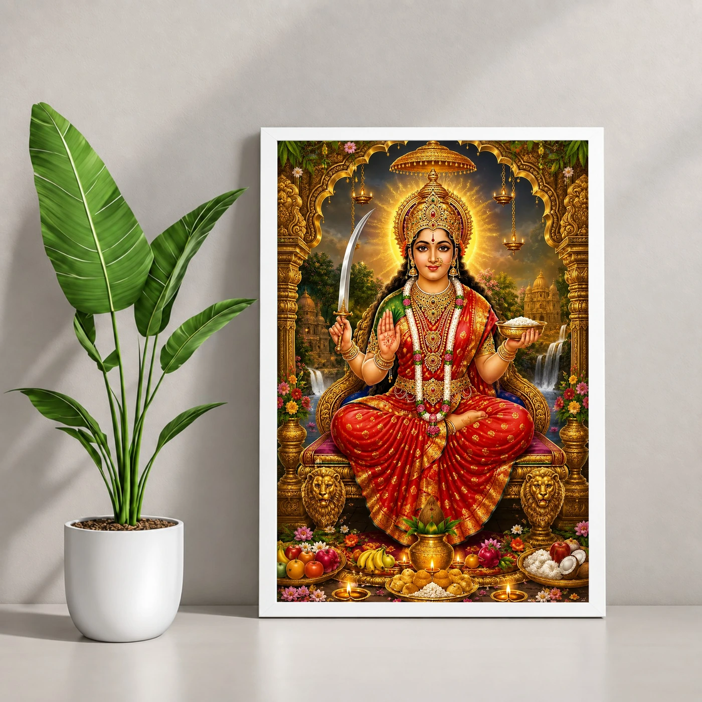 Santoshi Maa Traditional Indian Miniature-Inspired Devotional Art Photo Frame, view 4