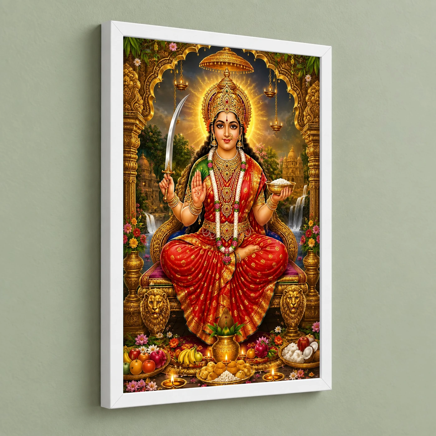 Santoshi Maa Traditional Indian Miniature-Inspired Devotional Art Photo Frame, view 5