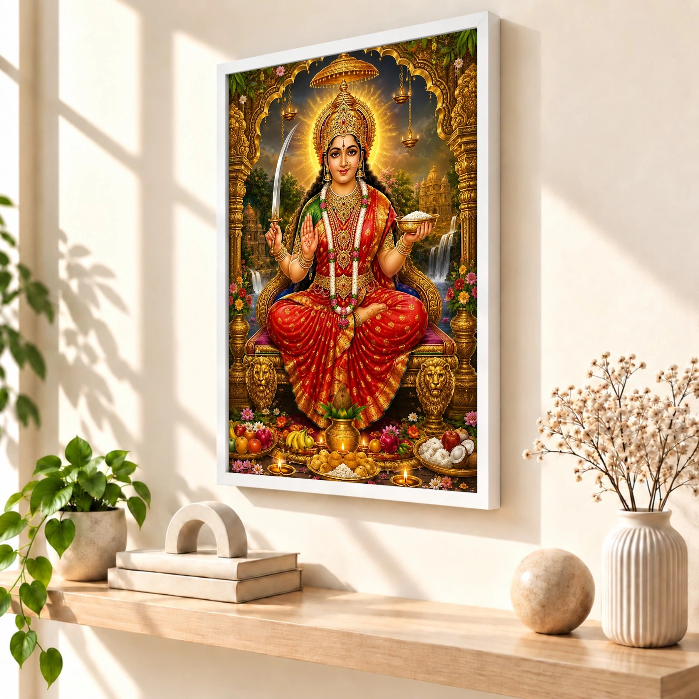 Santoshi Maa Traditional Indian Miniature-Inspired Devotional Art Photo Frame, view 7