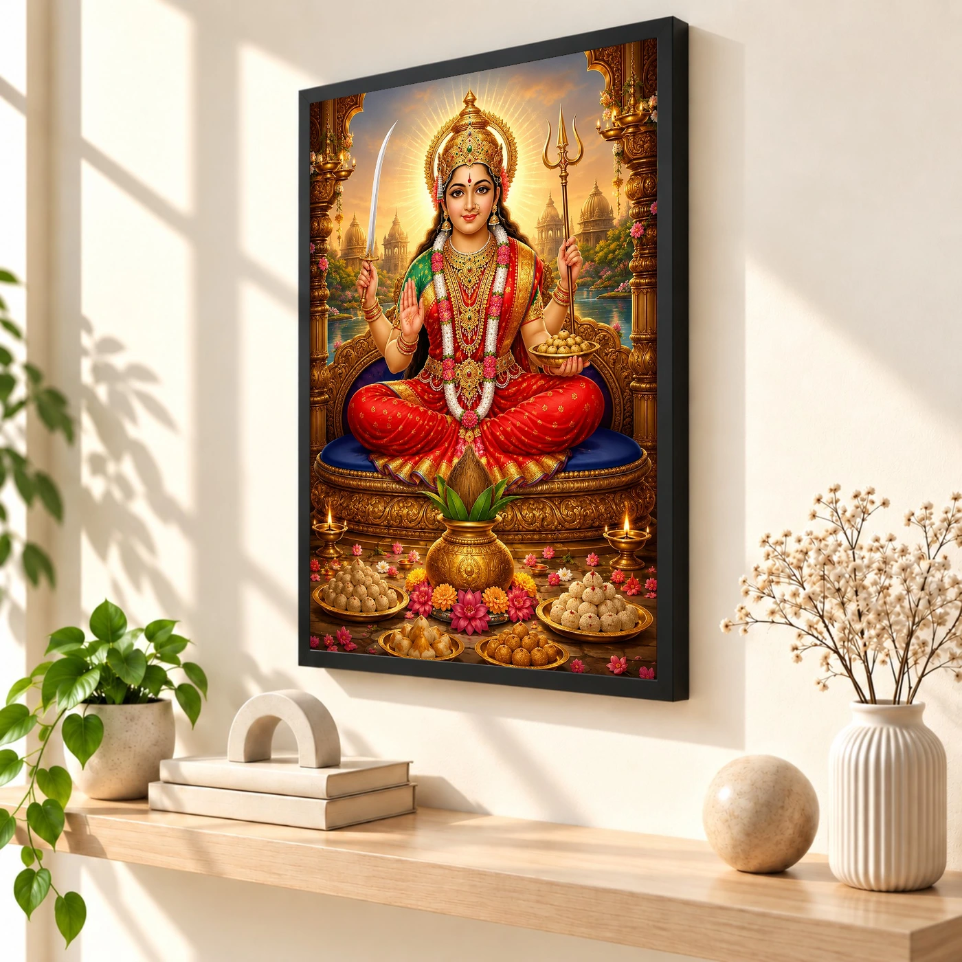 Santoshi Maa Vivid Premium Spiritual Poster Art Photo Frame, view 2