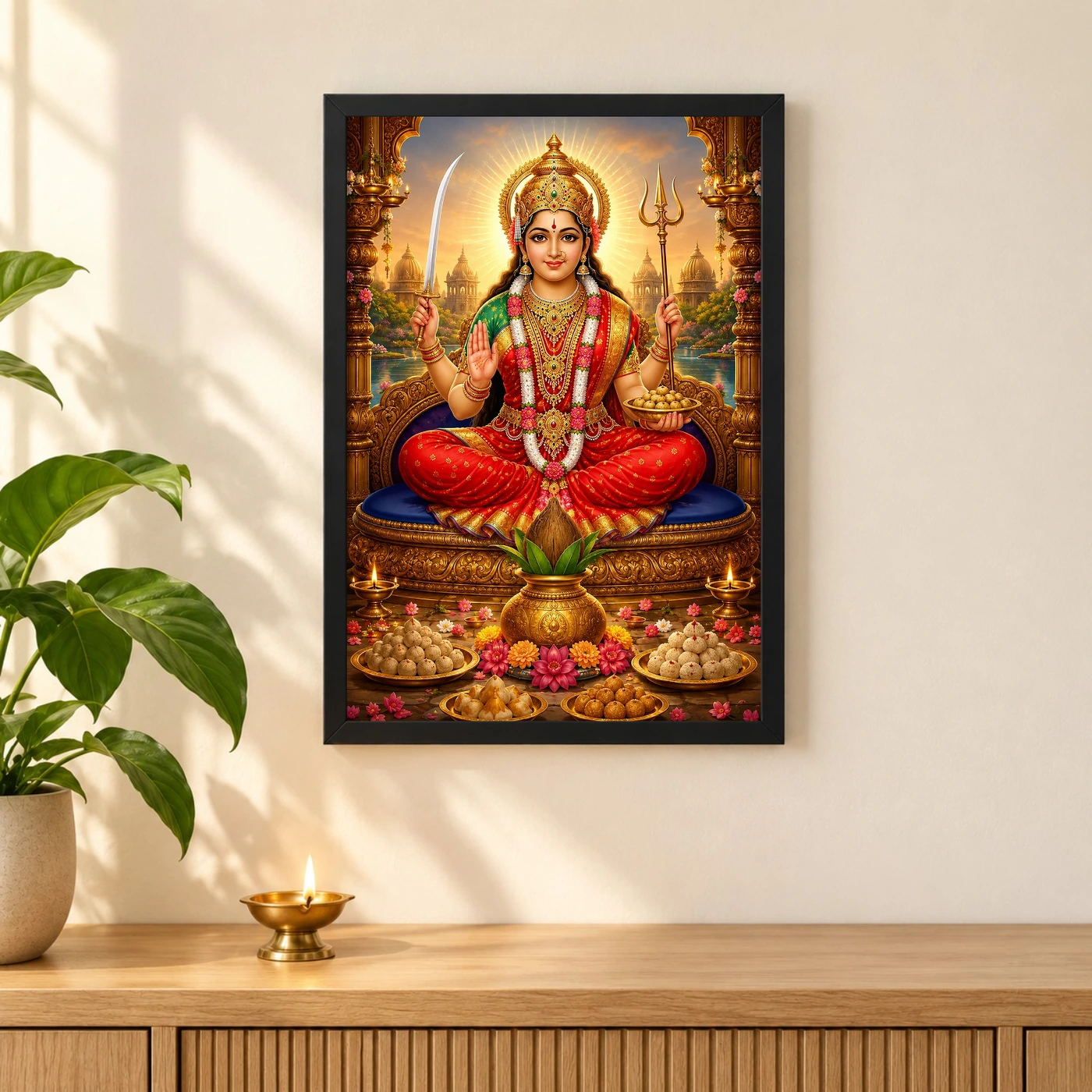 Santoshi Maa Vivid Premium Spiritual Poster Art Photo Frame, view 3