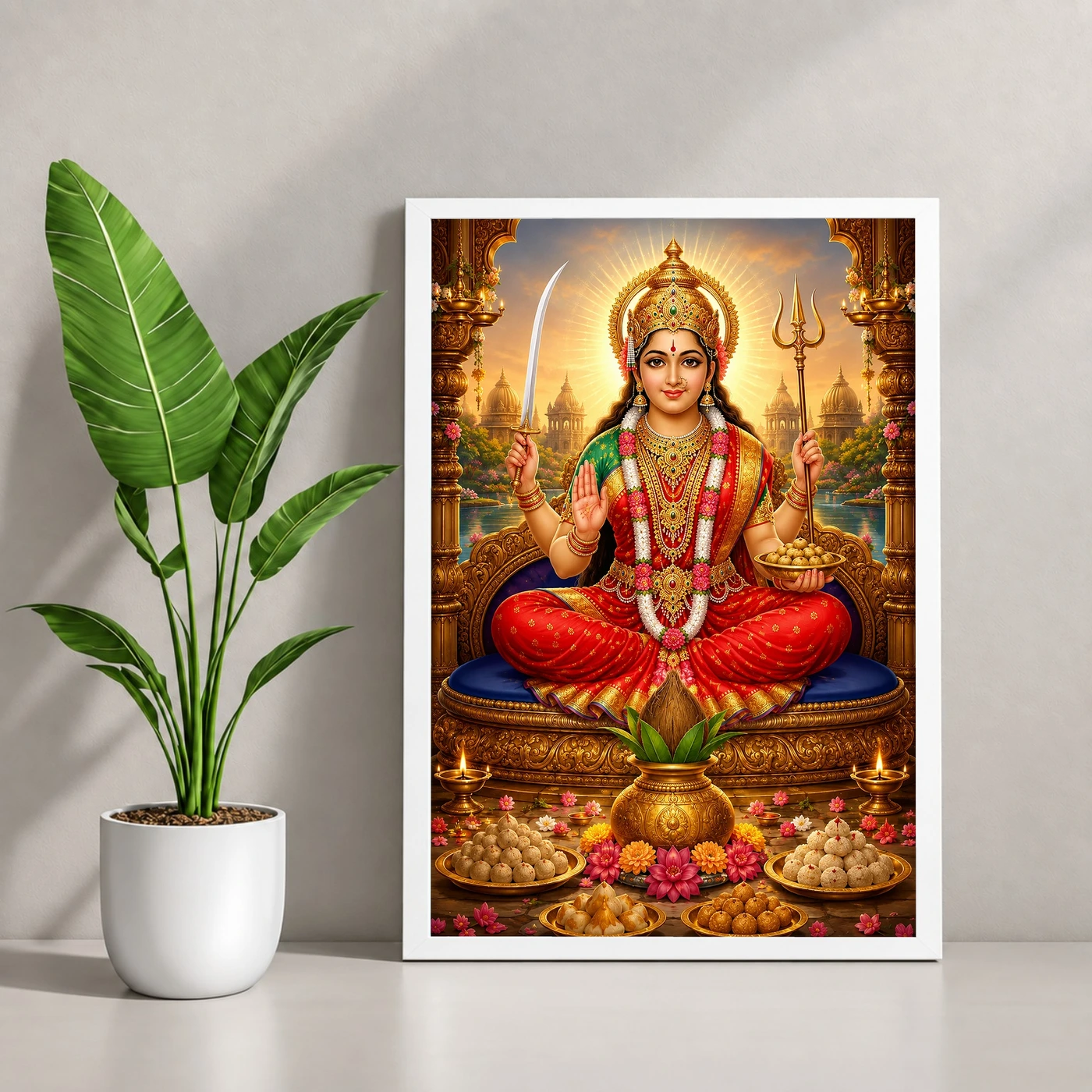 Santoshi Maa Vivid Premium Spiritual Poster Art Photo Frame, view 4