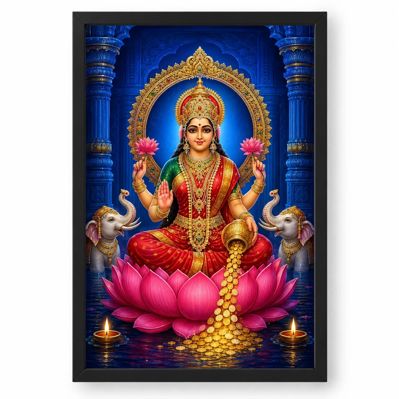 Sapphire Temple Varalakshmi Photo Frame – Red Saree Art