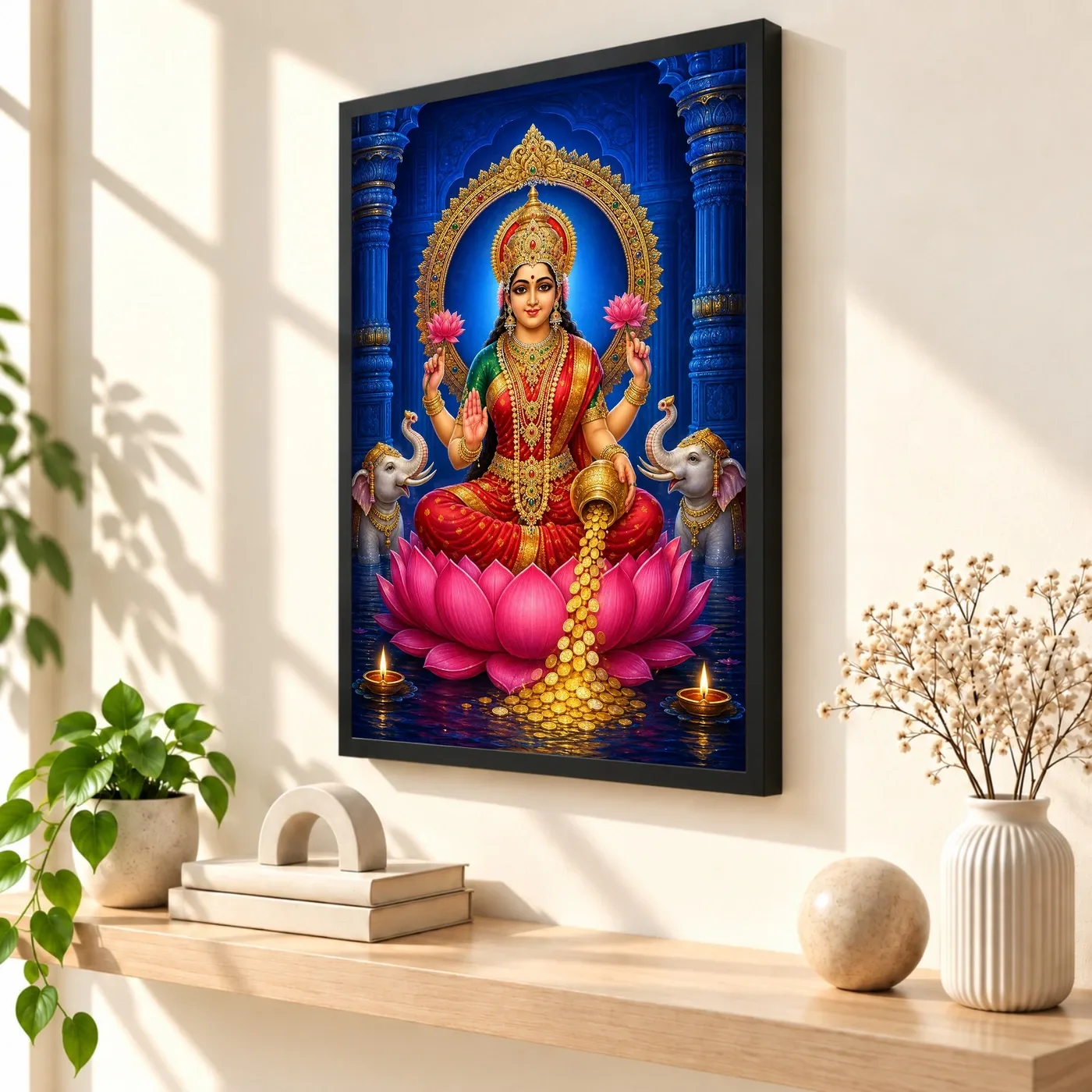 Sapphire Temple Varalakshmi Photo Frame – Red Saree Art, view 2
