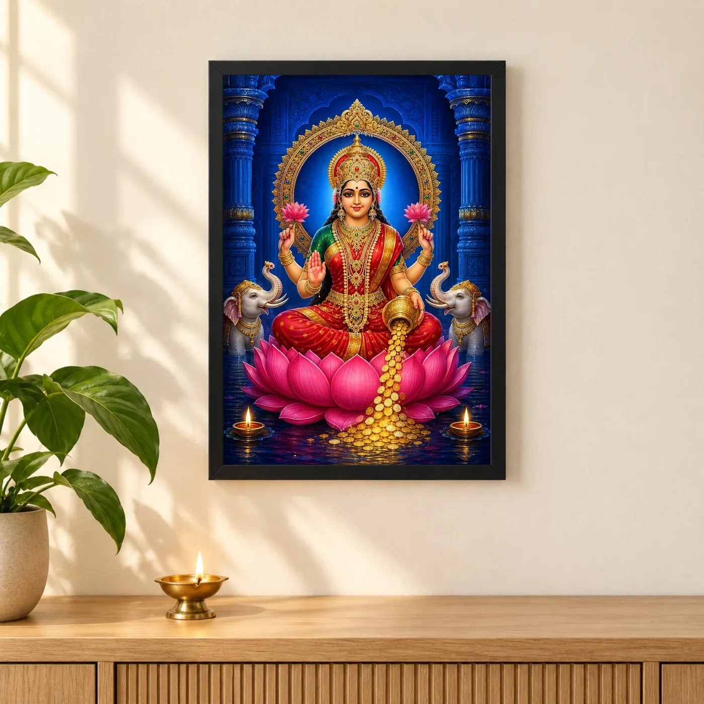 Sapphire Temple Varalakshmi Photo Frame – Red Saree Art, view 3