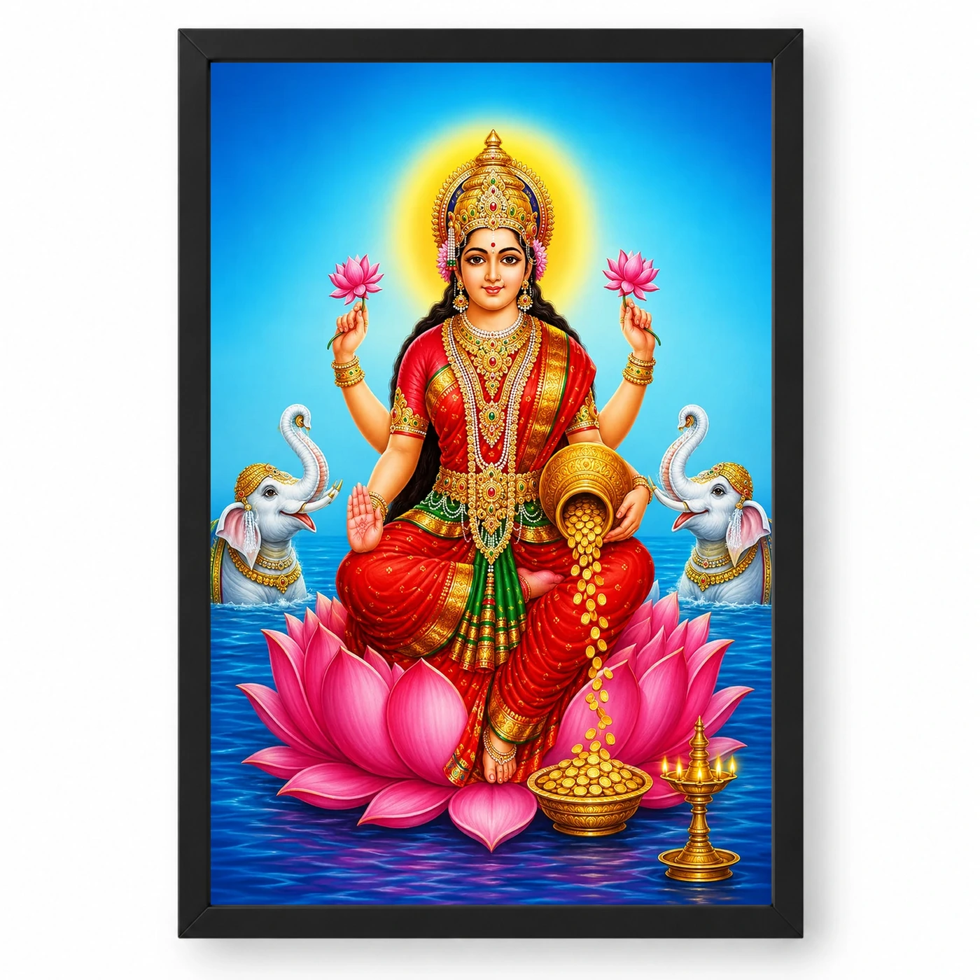 Sapphire Water Gaja Varalakshmi Photo Frame – Lotus Art