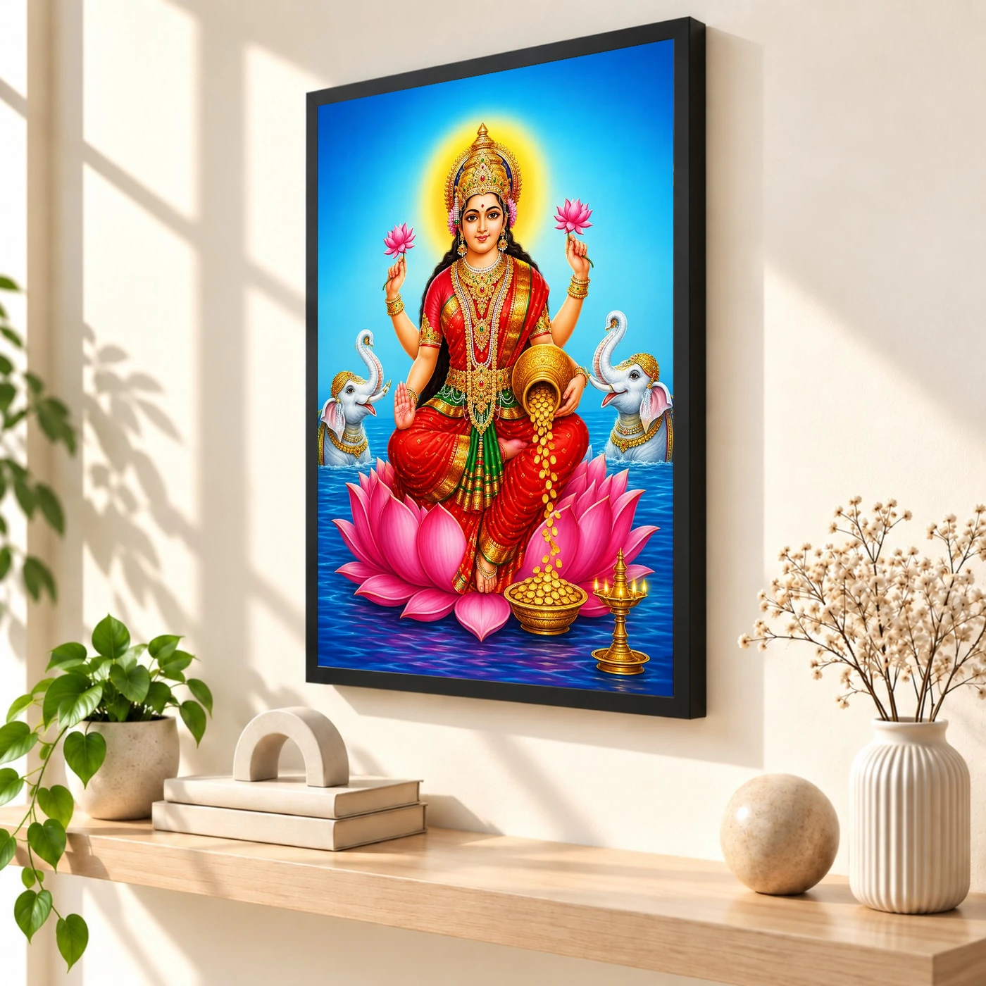 Sapphire Water Gaja Varalakshmi Photo Frame – Lotus Art, view 2