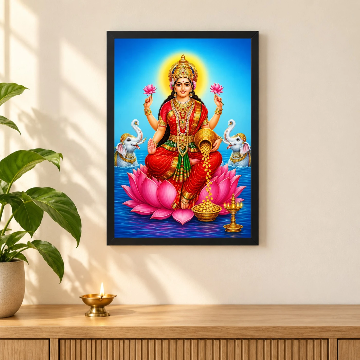 Sapphire Water Gaja Varalakshmi Photo Frame – Lotus Art, view 3