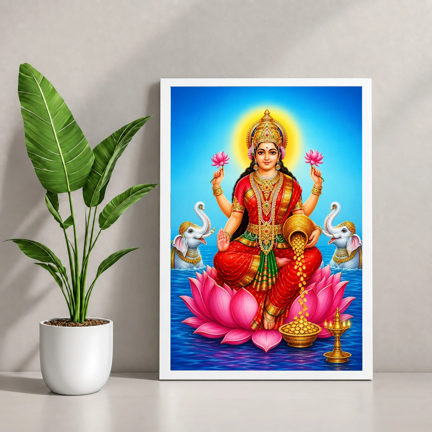 Sapphire Water Gaja Varalakshmi Photo Frame – Lotus Art, view 4