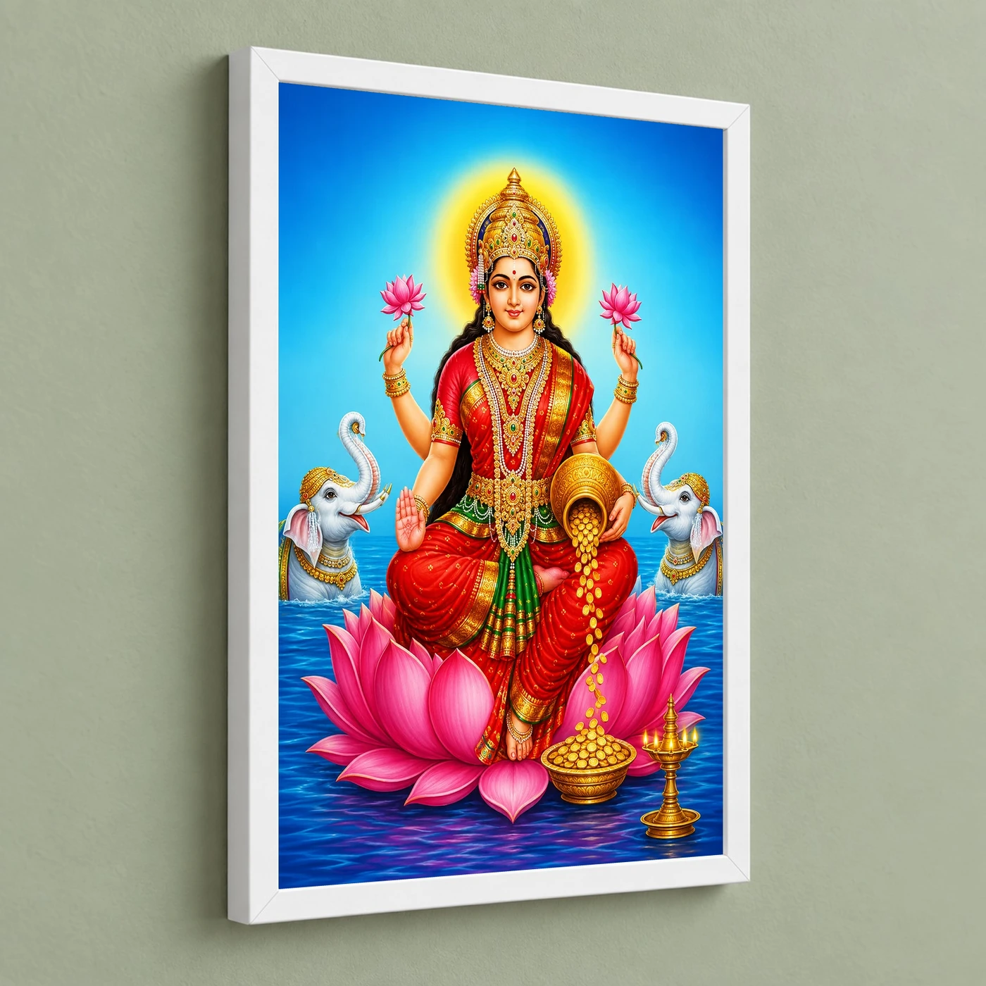 Sapphire Water Gaja Varalakshmi Photo Frame – Lotus Art, view 5