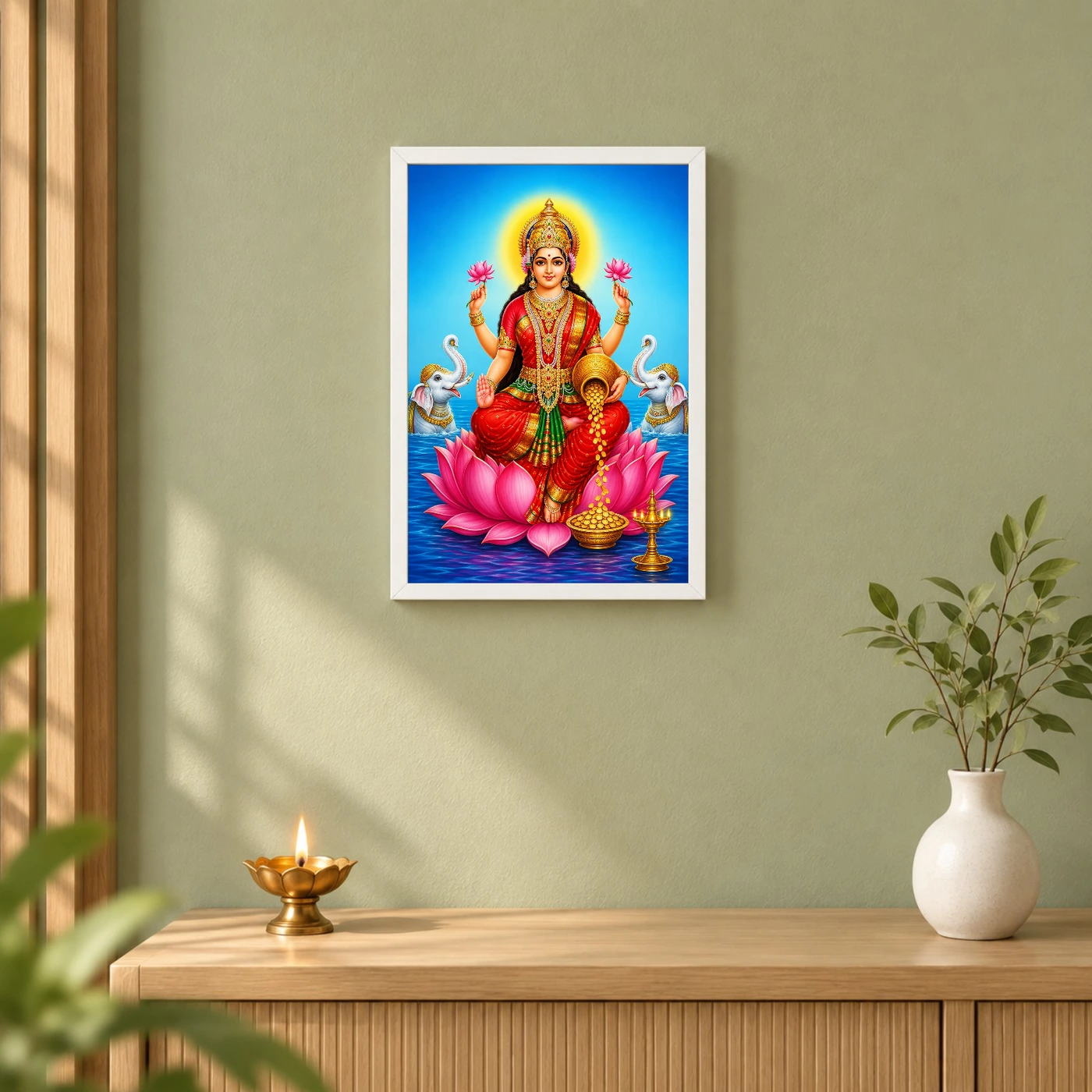 Sapphire Water Gaja Varalakshmi Photo Frame – Lotus Art, view 6