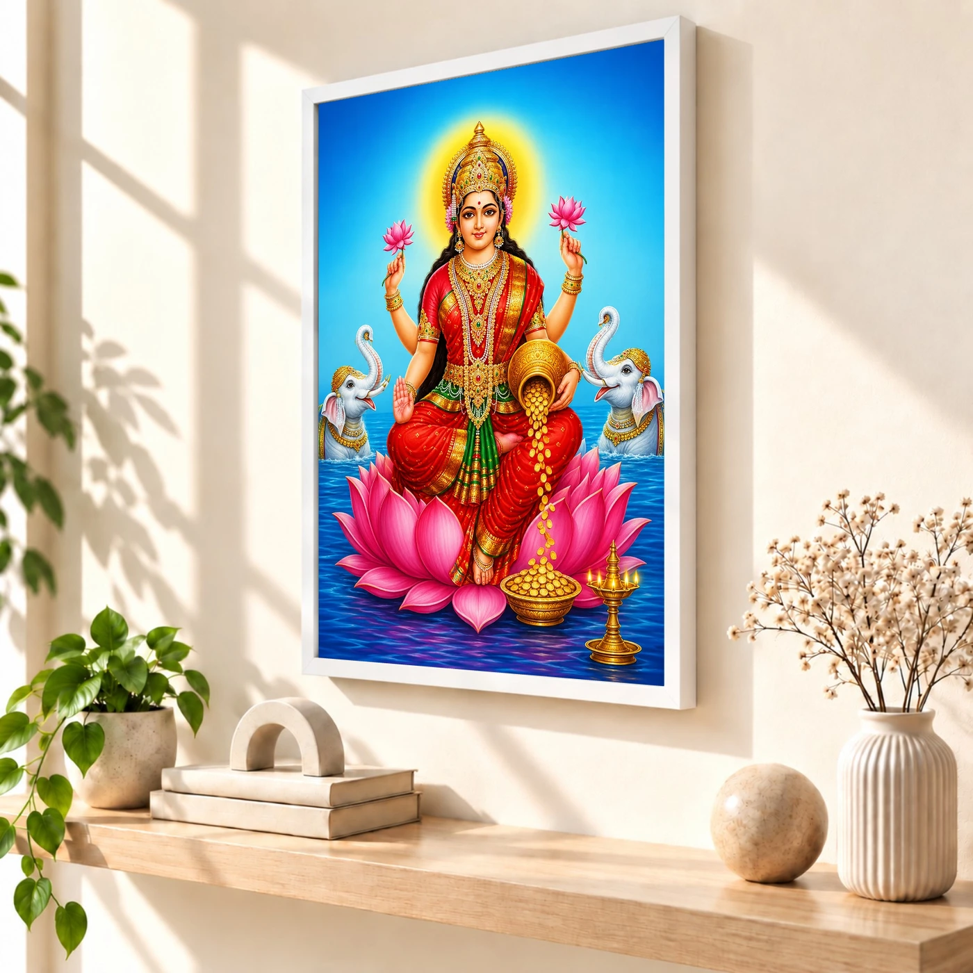 Sapphire Water Gaja Varalakshmi Photo Frame – Lotus Art, view 7