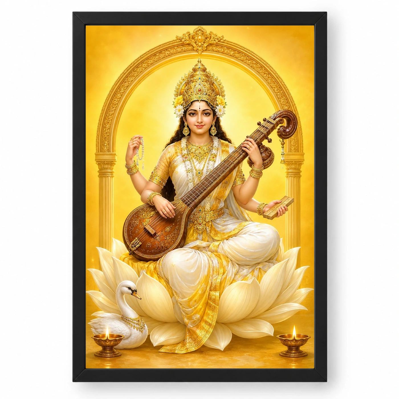 Saraswati — Basant Panchami Blessings Frame