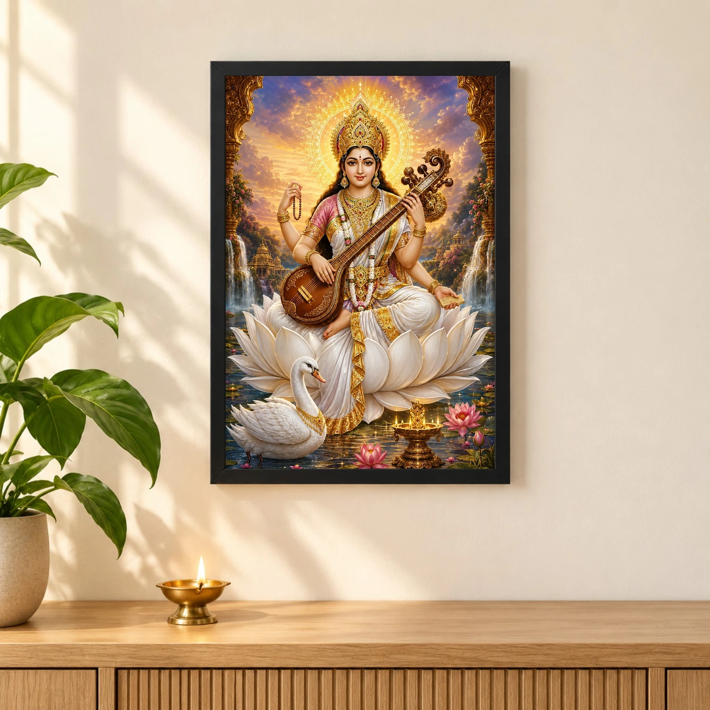 Saraswati Maa Cosmic Celestial Aura Photo Frame, view 3