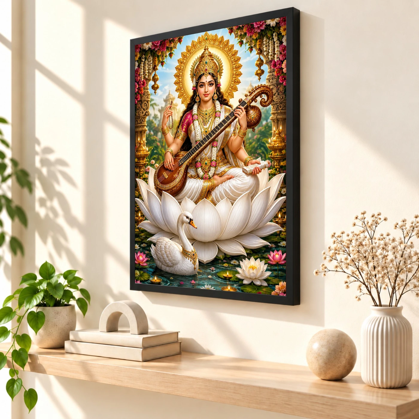 Saraswati Maa Grand Festival Flower Decoration Photo Frame, view 2