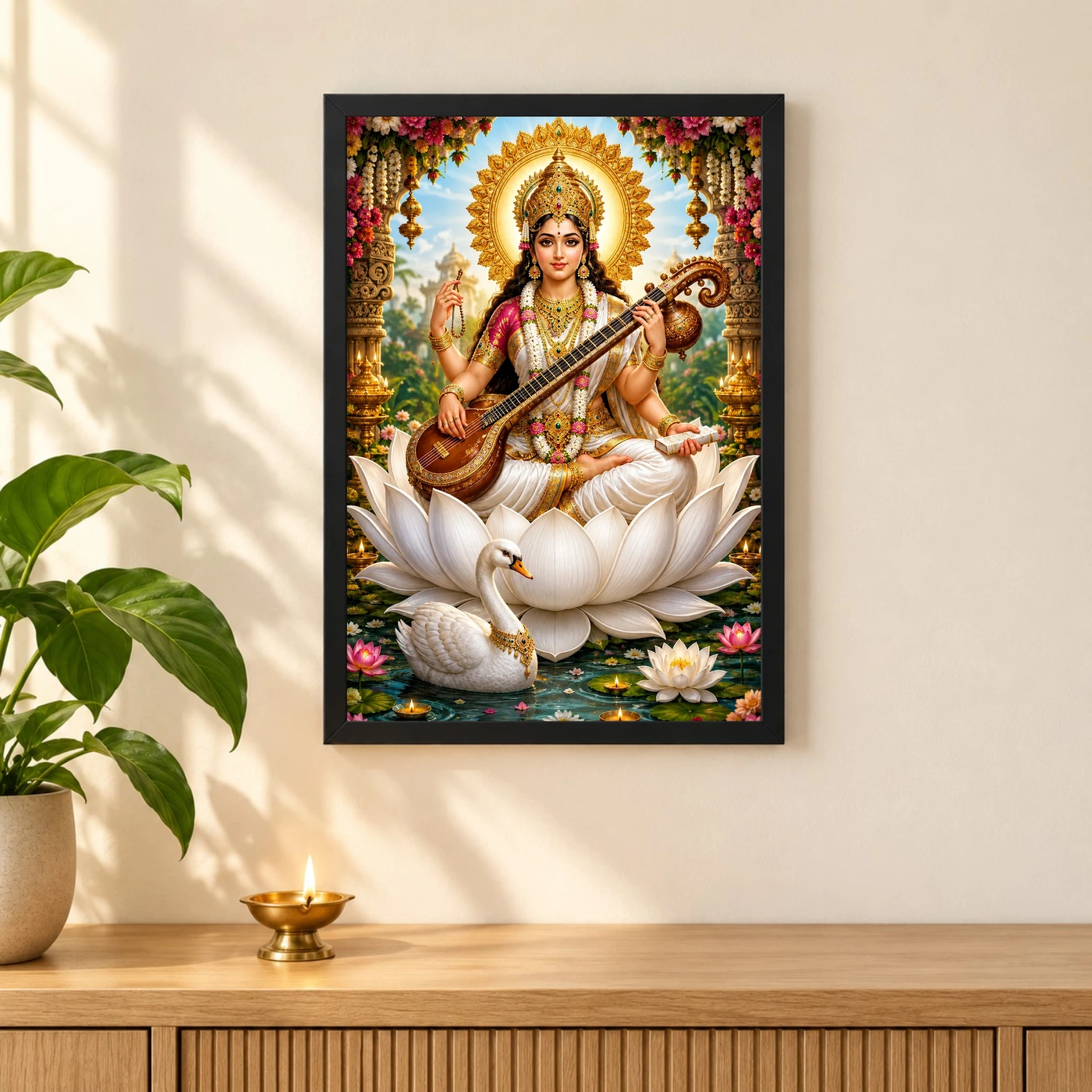 Saraswati Maa Grand Festival Flower Decoration Photo Frame, view 3
