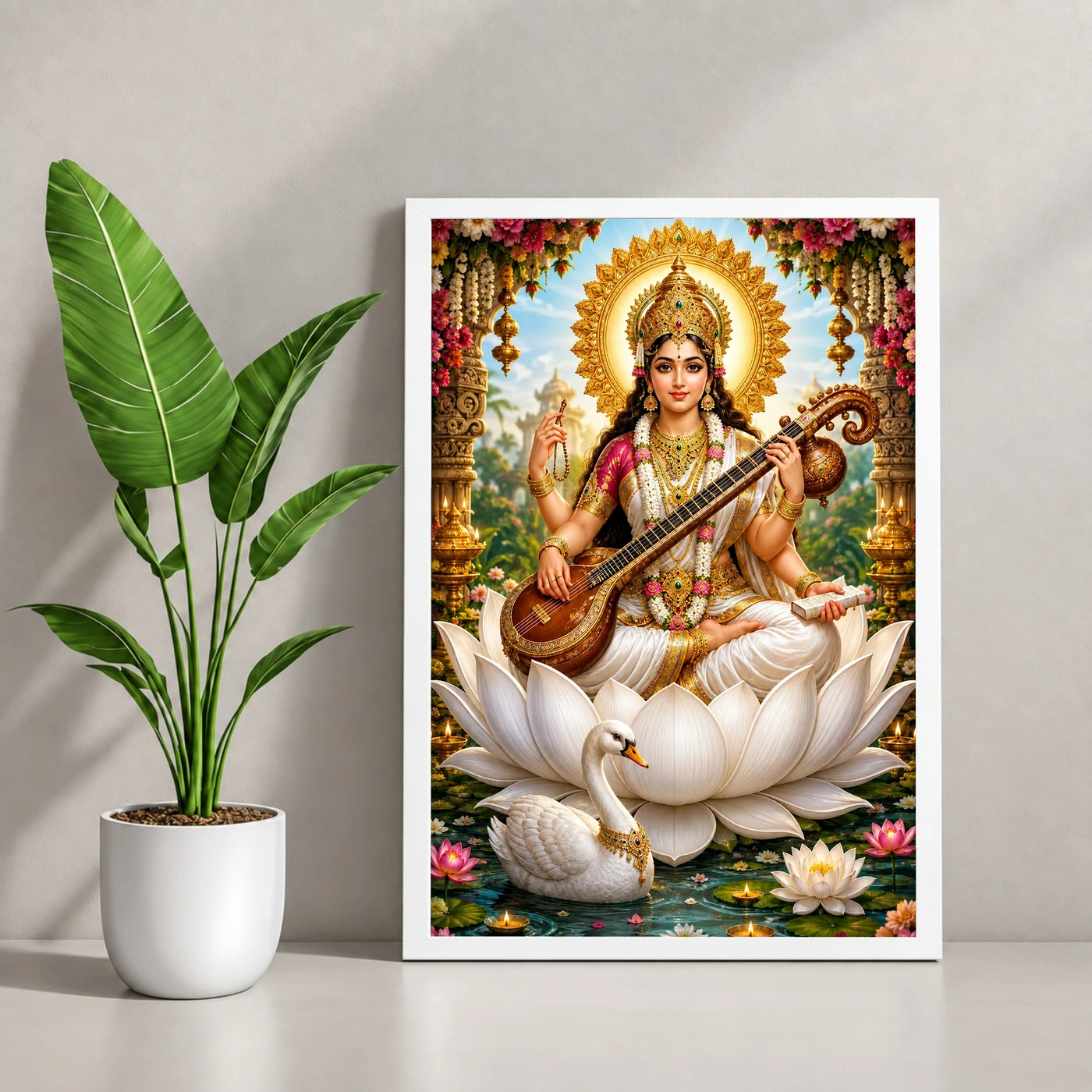 Saraswati Maa Grand Festival Flower Decoration Photo Frame, view 4