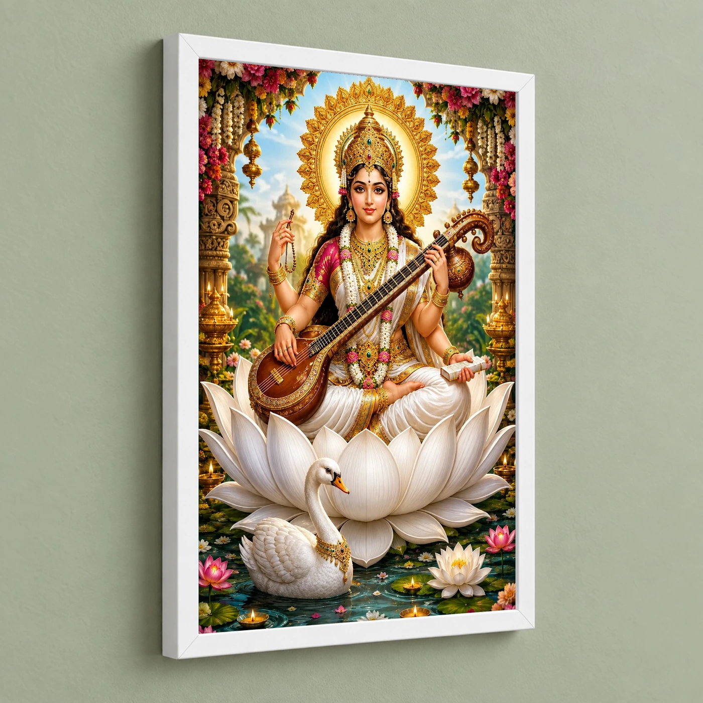 Saraswati Maa Grand Festival Flower Decoration Photo Frame, view 5