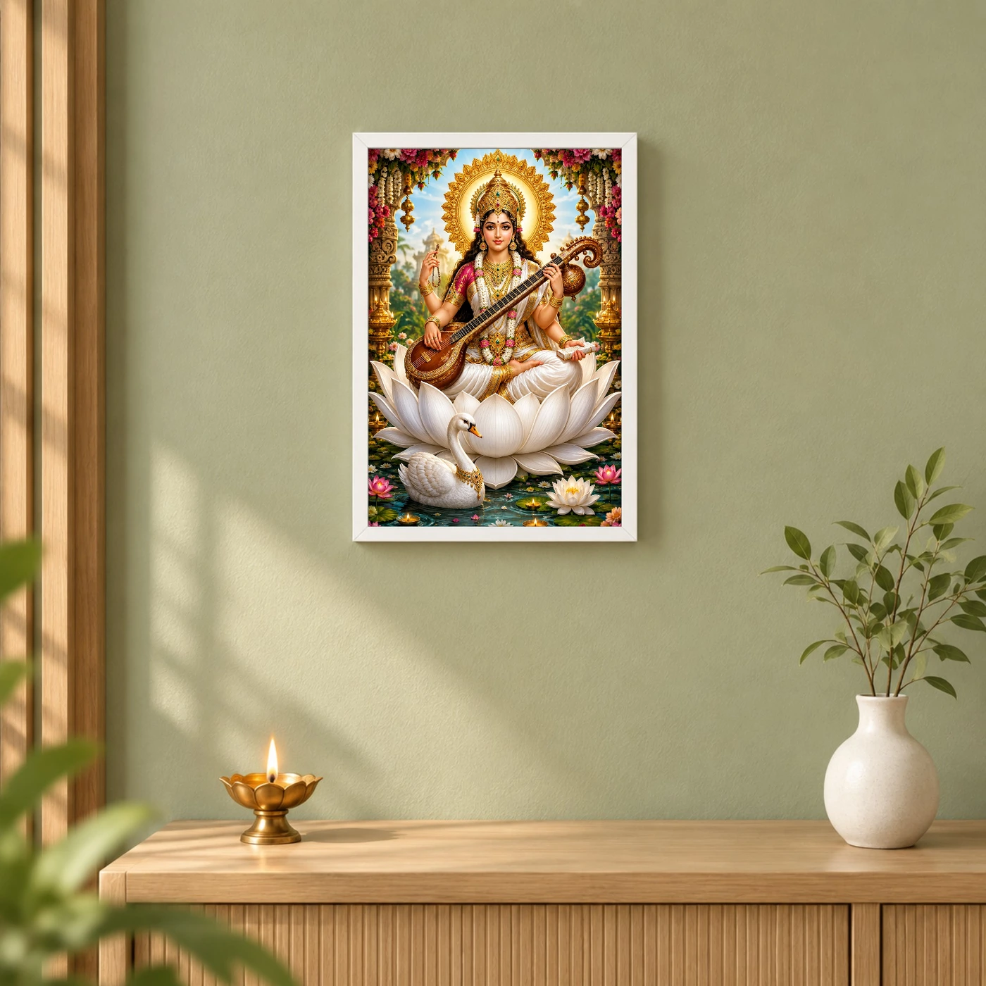Saraswati Maa Grand Festival Flower Decoration Photo Frame, view 6