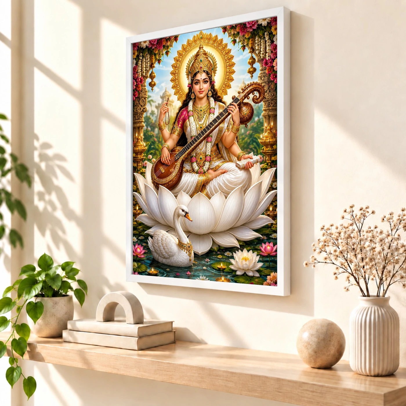 Saraswati Maa Grand Festival Flower Decoration Photo Frame, view 7