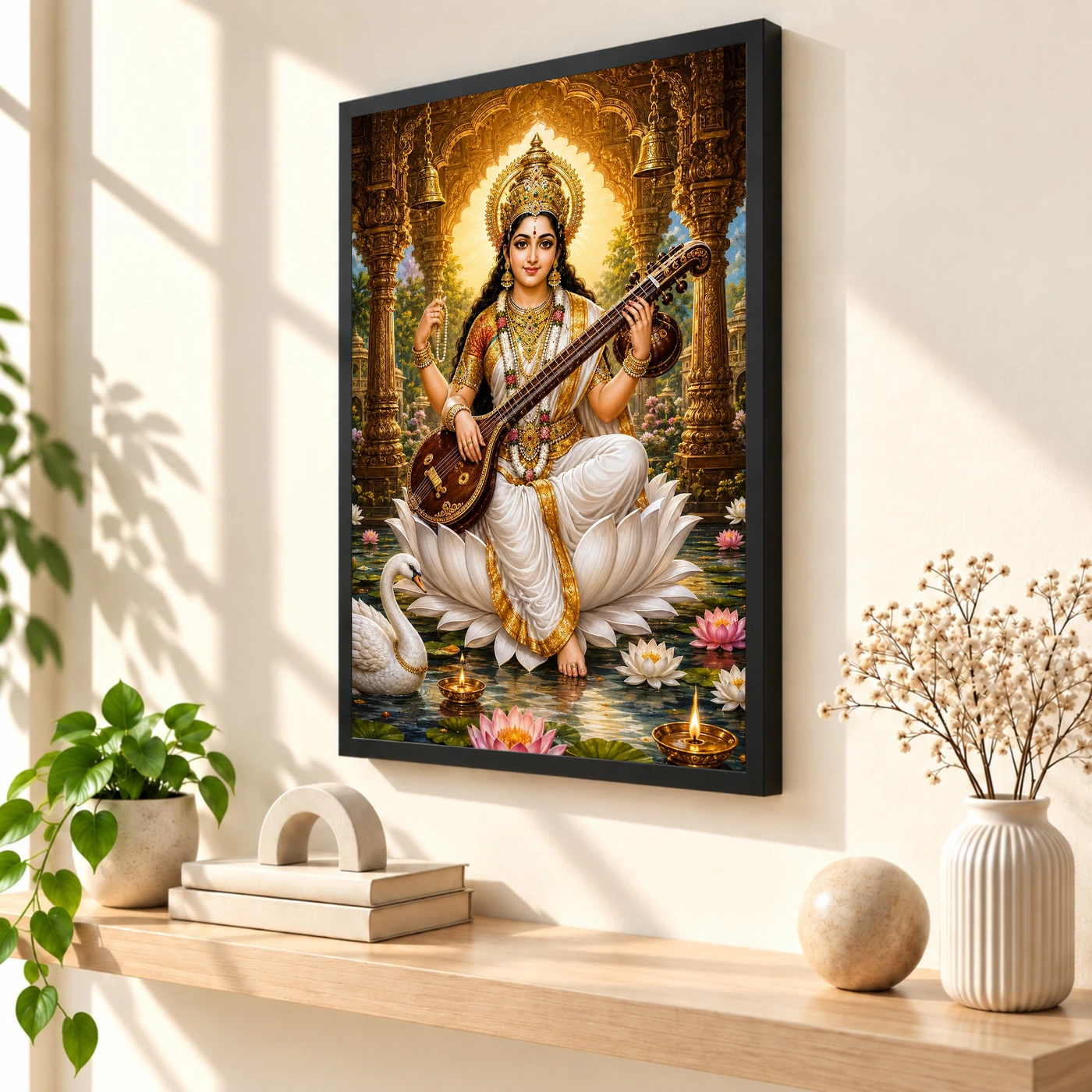 Saraswati Maa Heritage Temple Architecture Backdrop Photo Frame, view 2