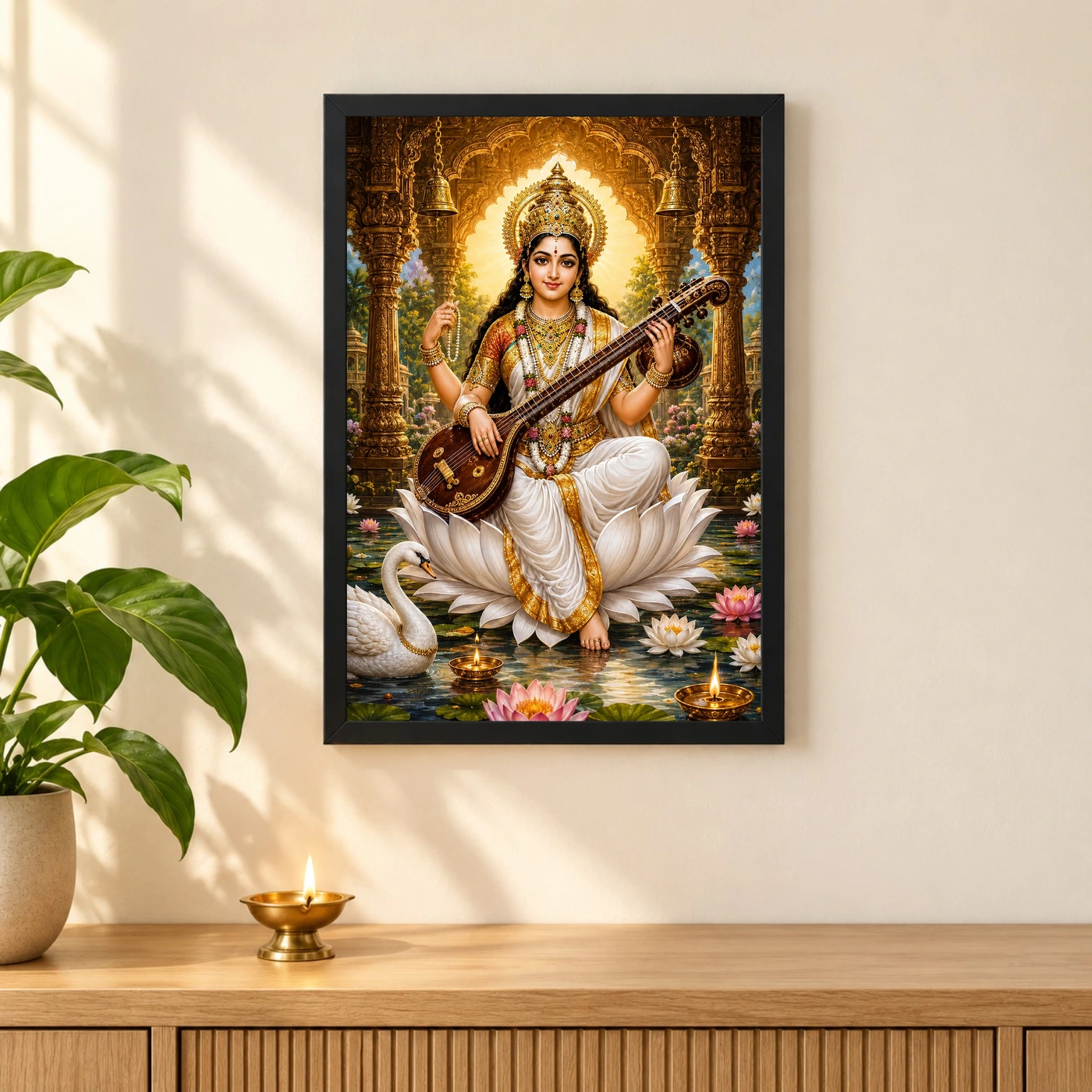 Saraswati Maa Heritage Temple Architecture Backdrop Photo Frame, view 3