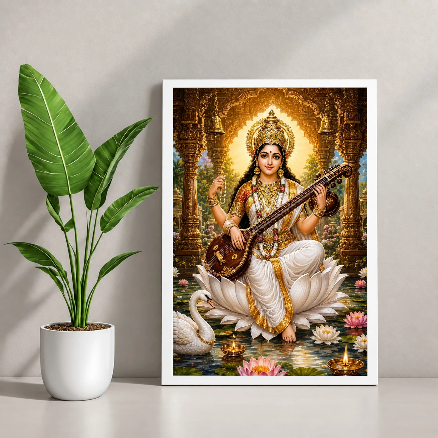 Saraswati Maa Heritage Temple Architecture Backdrop Photo Frame, view 4