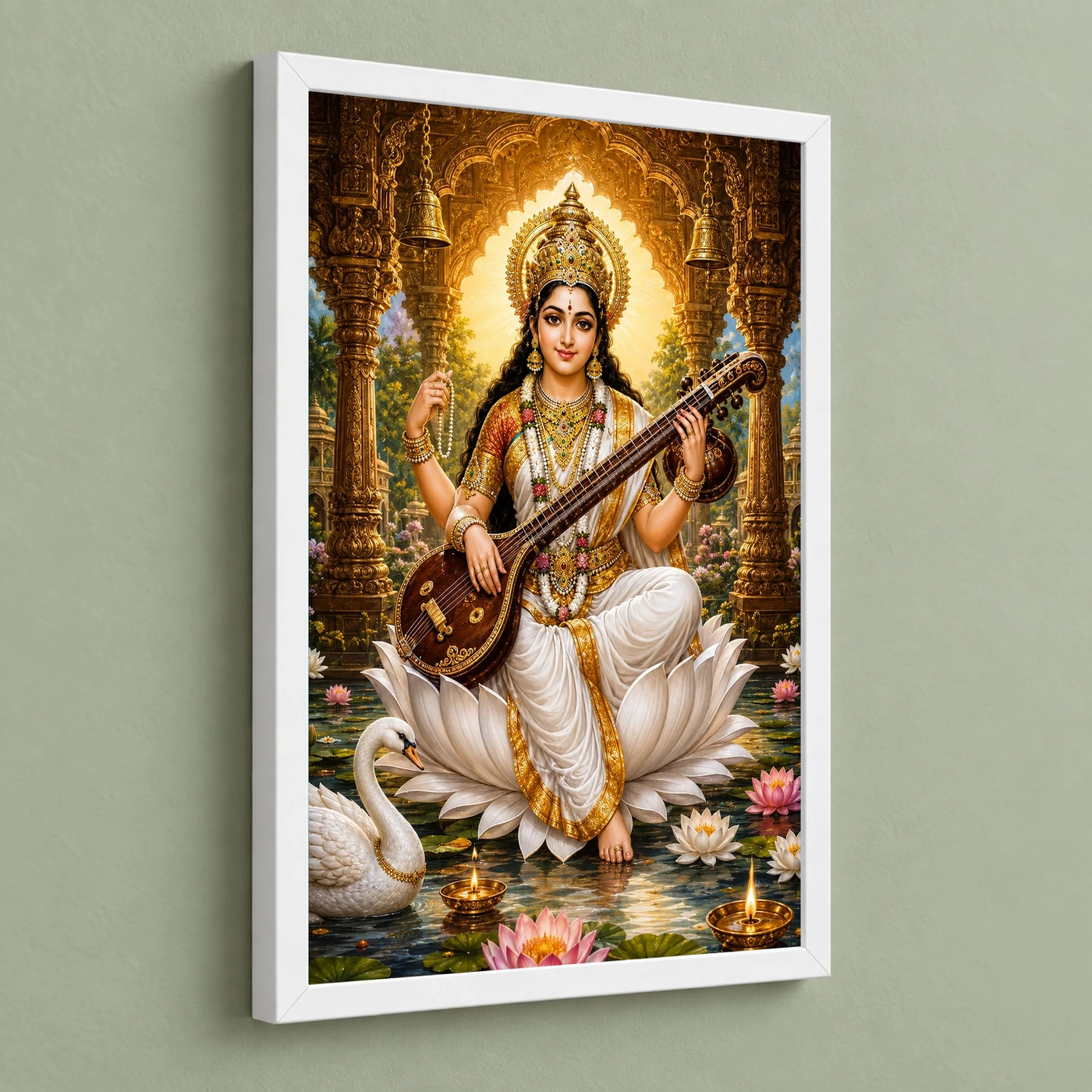 Saraswati Maa Heritage Temple Architecture Backdrop Photo Frame, view 5