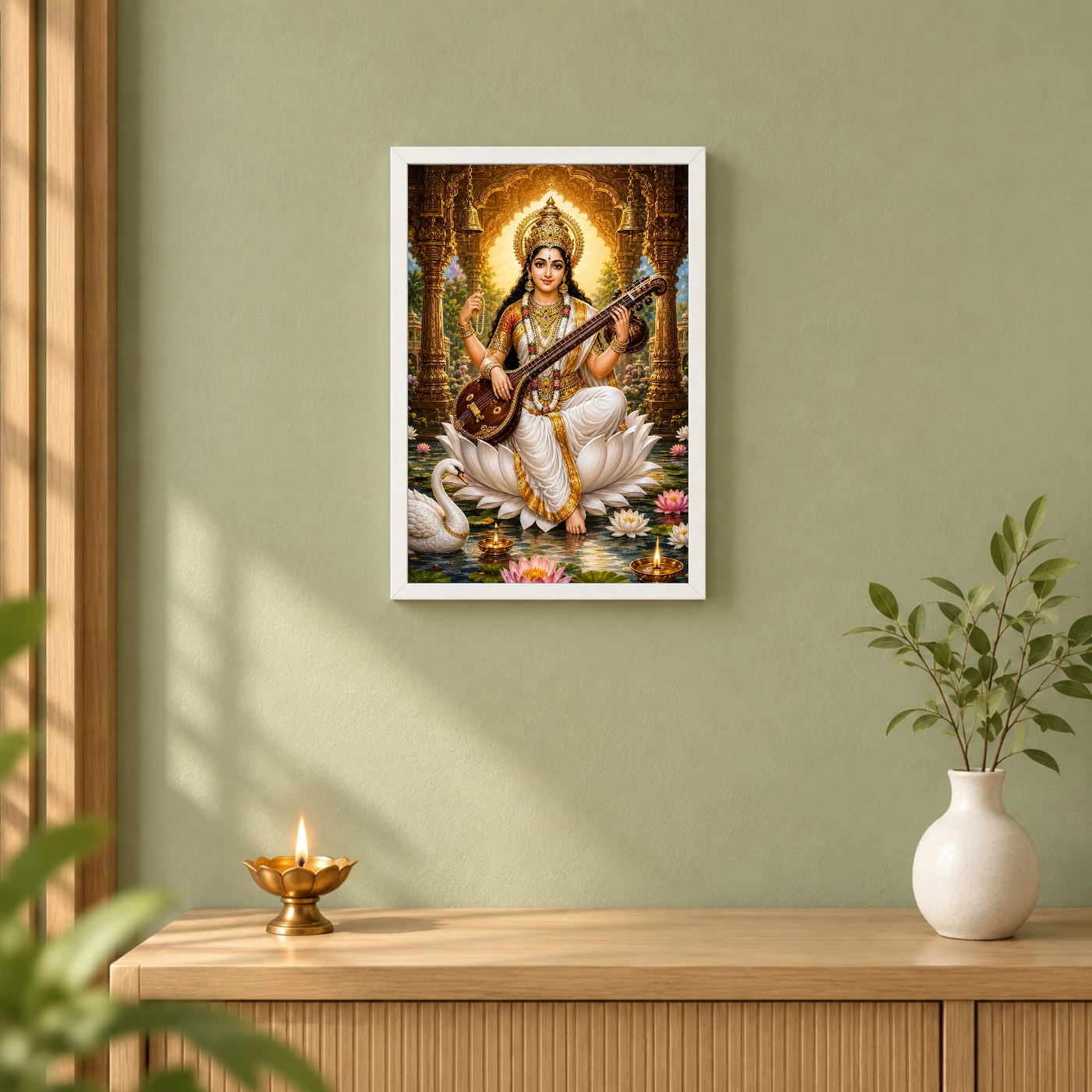 Saraswati Maa Heritage Temple Architecture Backdrop Photo Frame, view 6