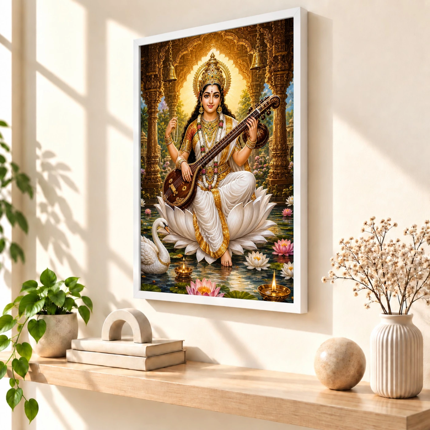 Saraswati Maa Heritage Temple Architecture Backdrop Photo Frame, view 7