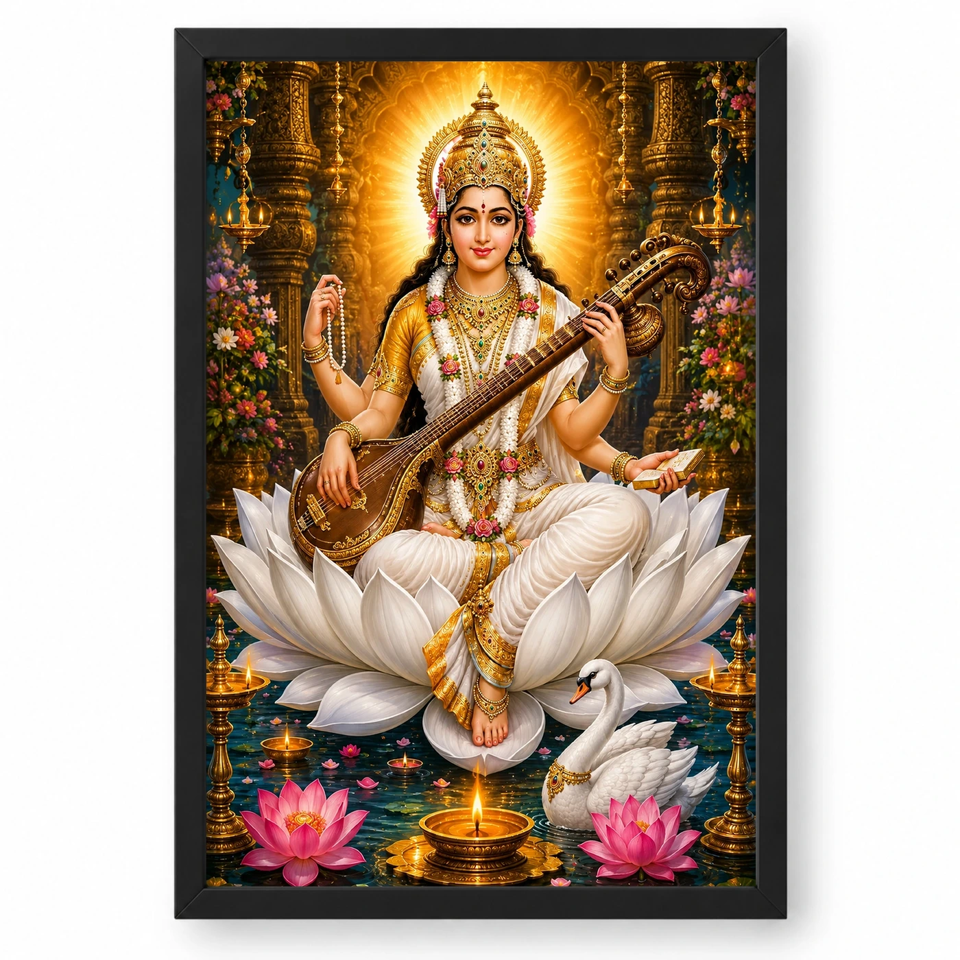 Saraswati Maa Lotus And Diya Radiance Photo Frame