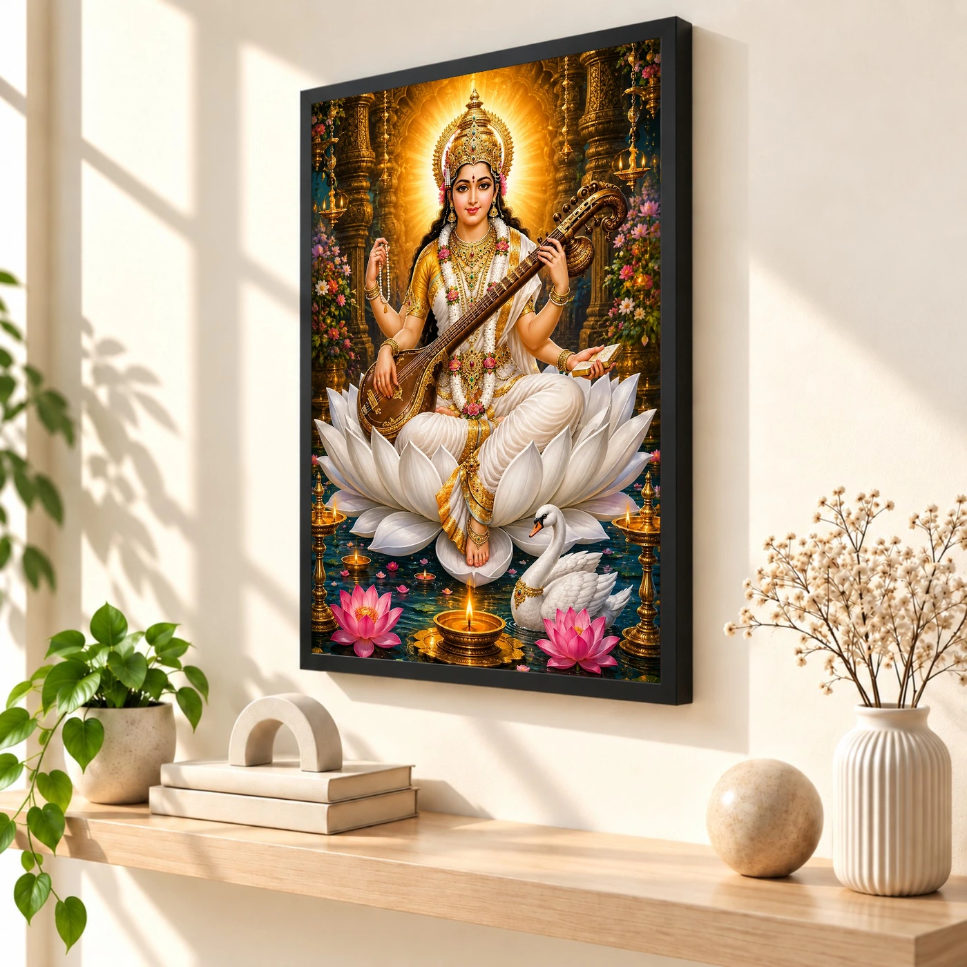 Saraswati Maa Lotus And Diya Radiance Photo Frame, view 2