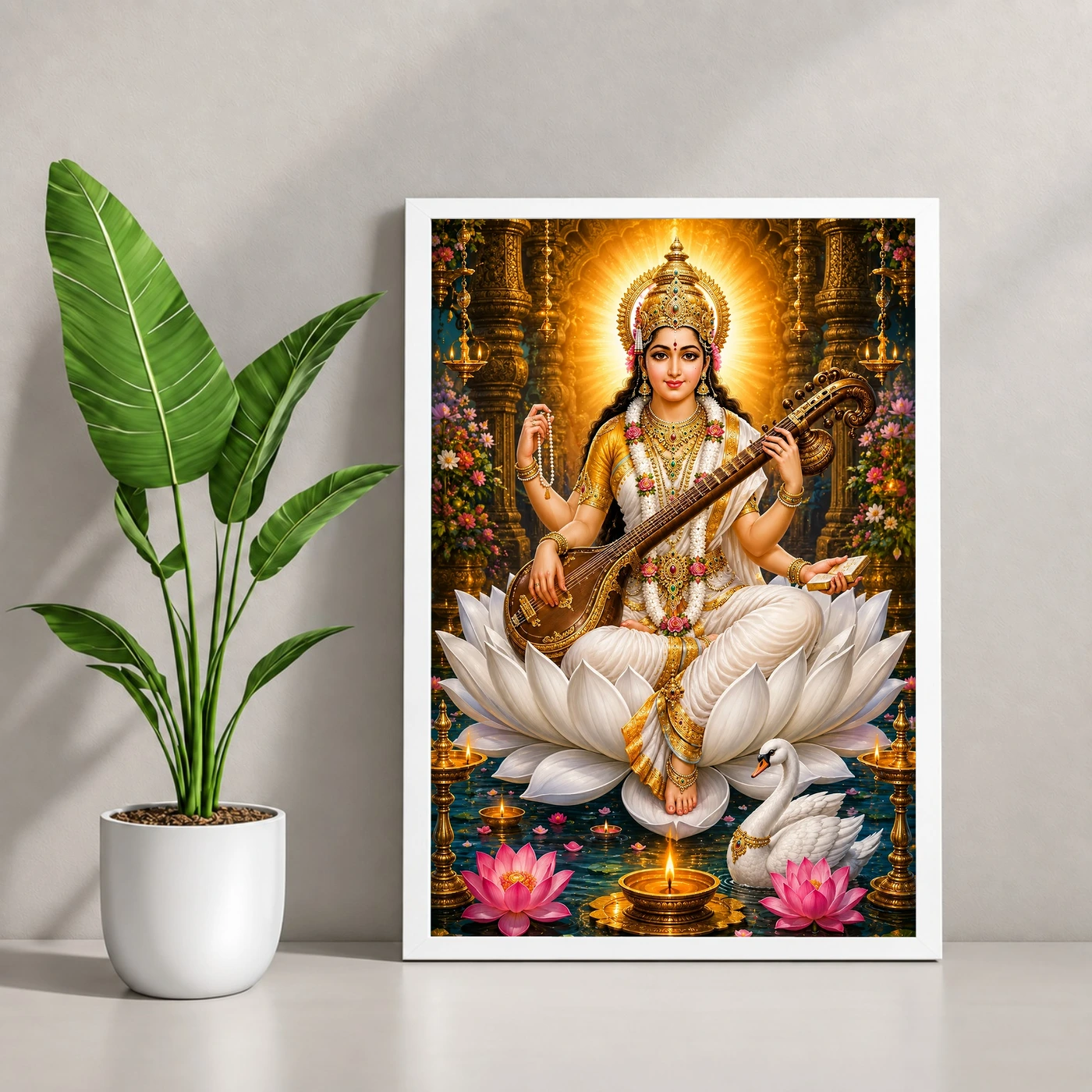 Saraswati Maa Lotus And Diya Radiance Photo Frame, view 4
