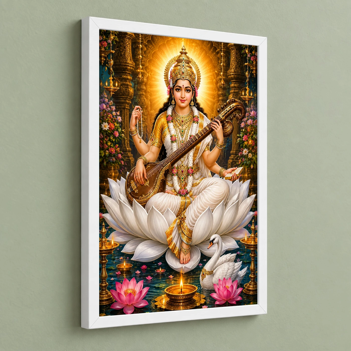 Saraswati Maa Lotus And Diya Radiance Photo Frame, view 5
