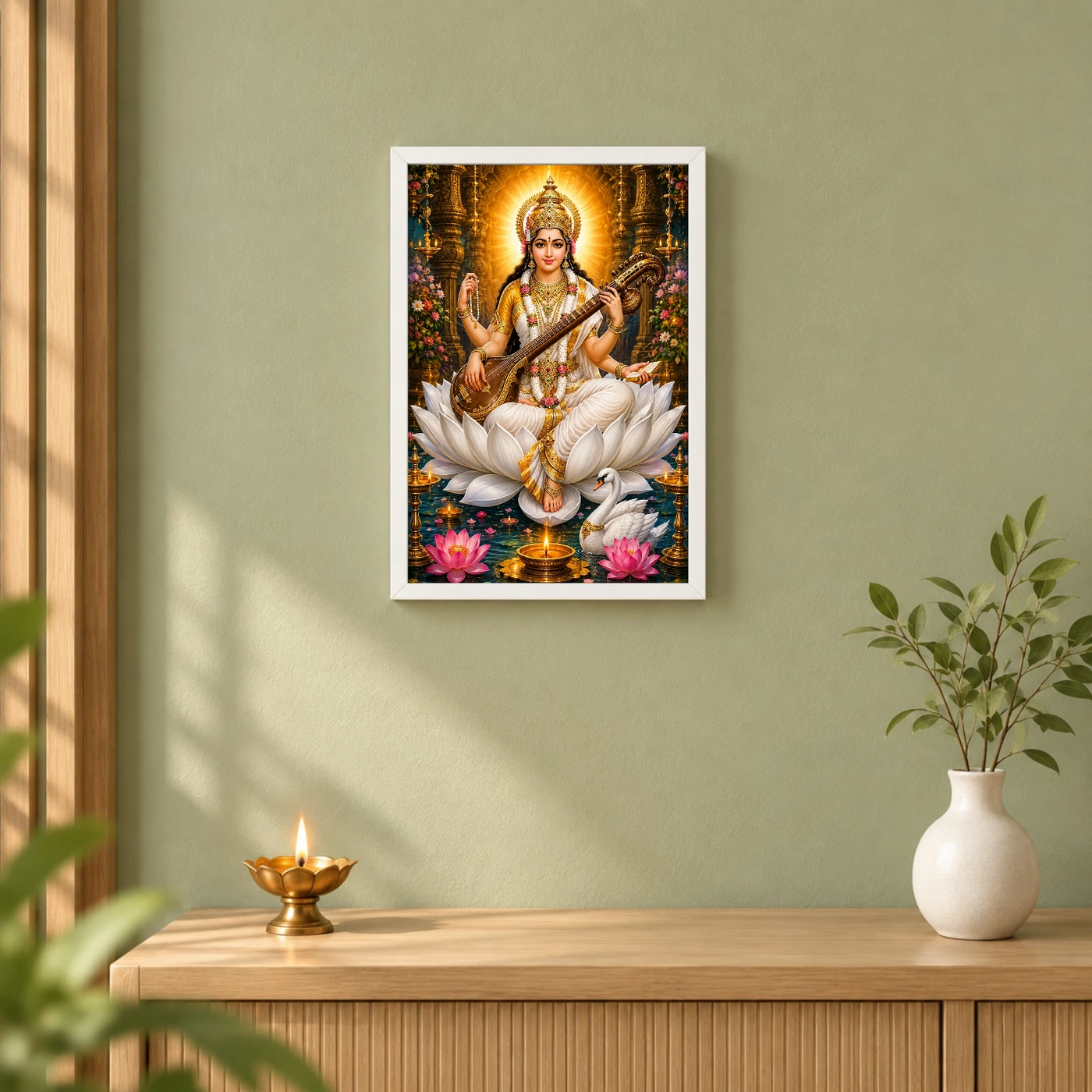 Saraswati Maa Lotus And Diya Radiance Photo Frame, view 6