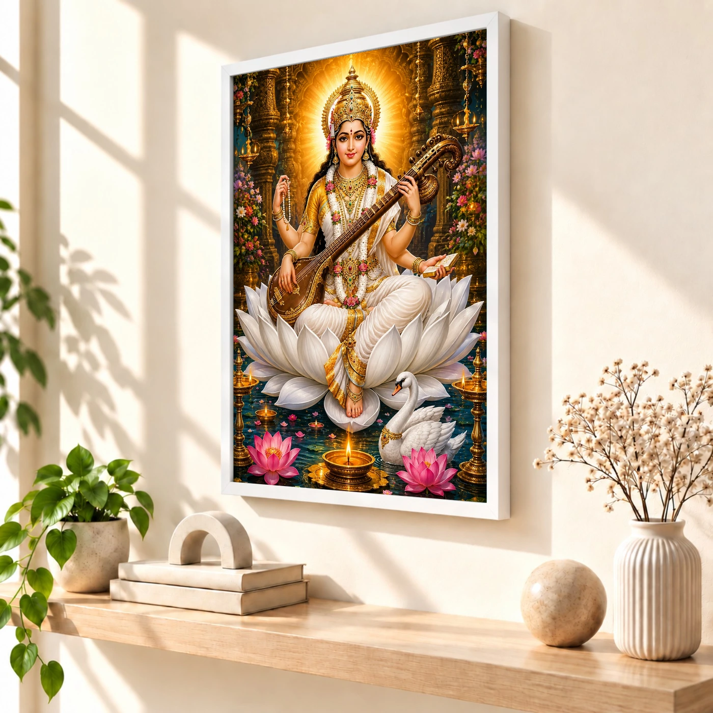Saraswati Maa Lotus And Diya Radiance Photo Frame, view 7