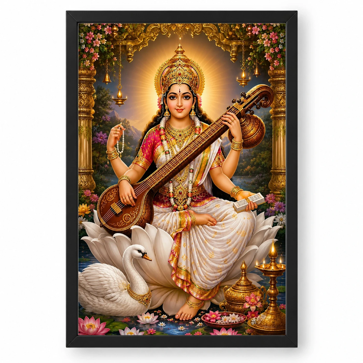 Saraswati Maa Peaceful Home Mandir Composition Photo Frame